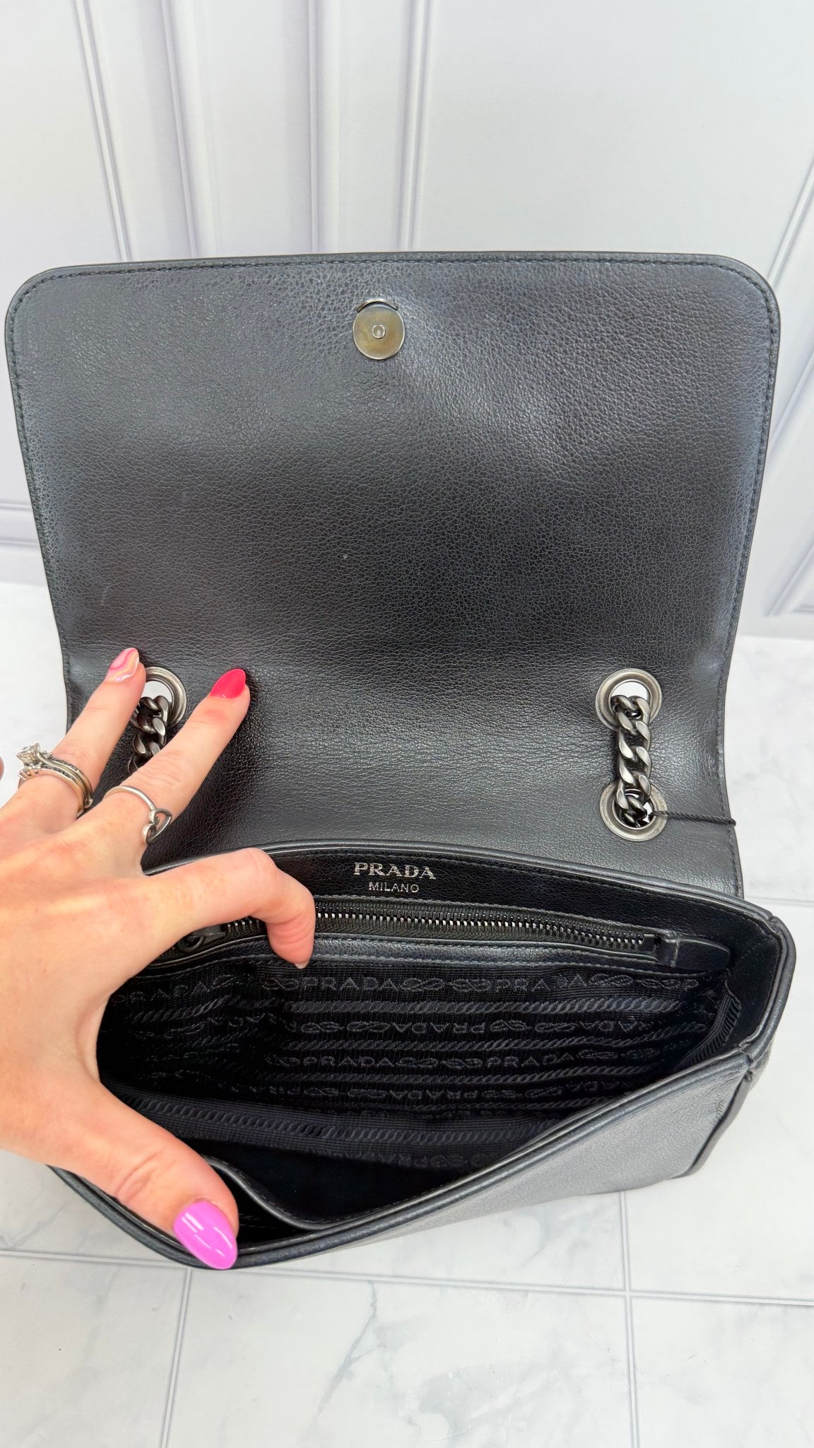 Prada Black Leather Studded Crossbody