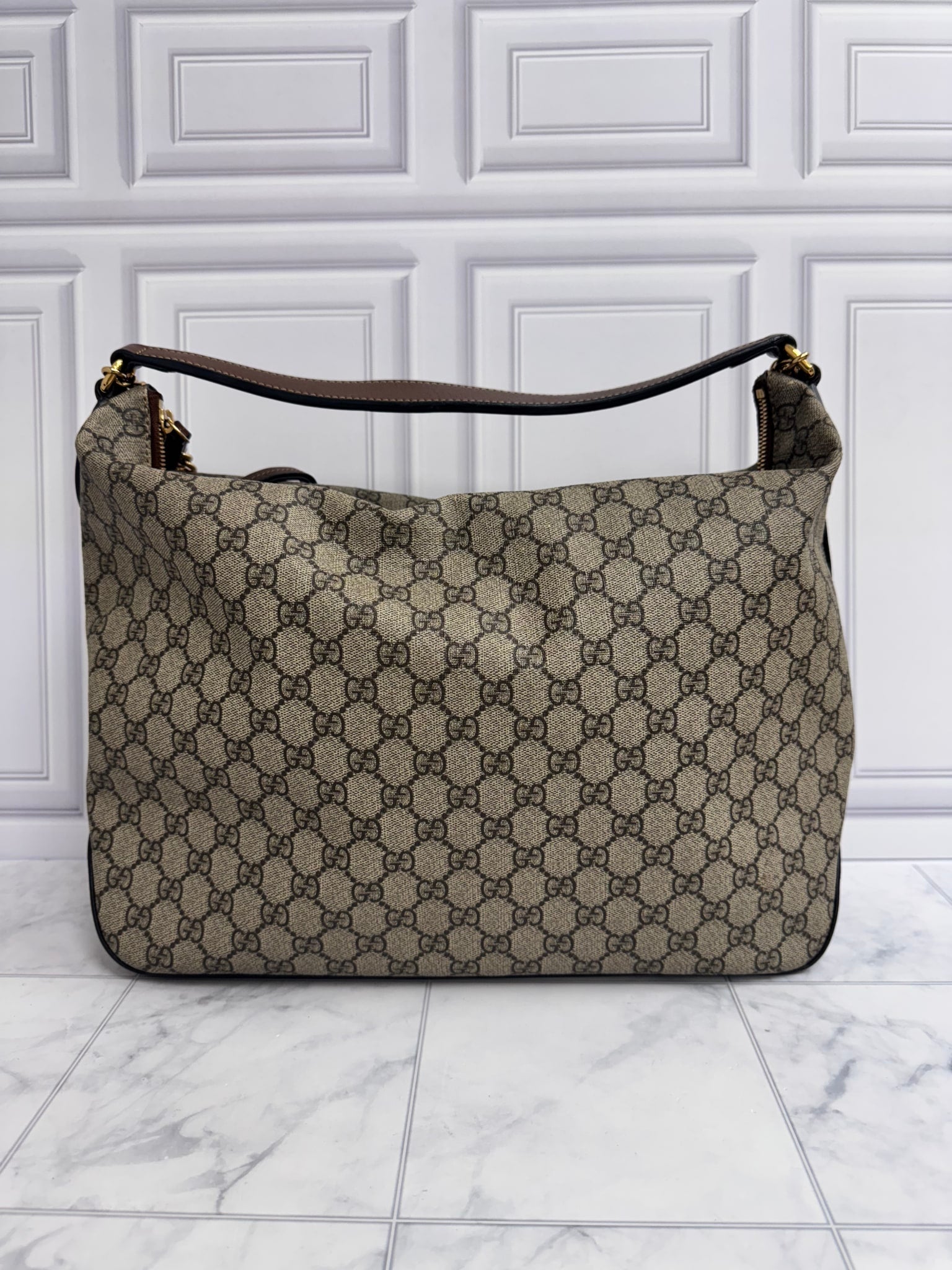Gucci GG Supreme Coated Canvas Linea A Chain Hobo Shoulder Bag
