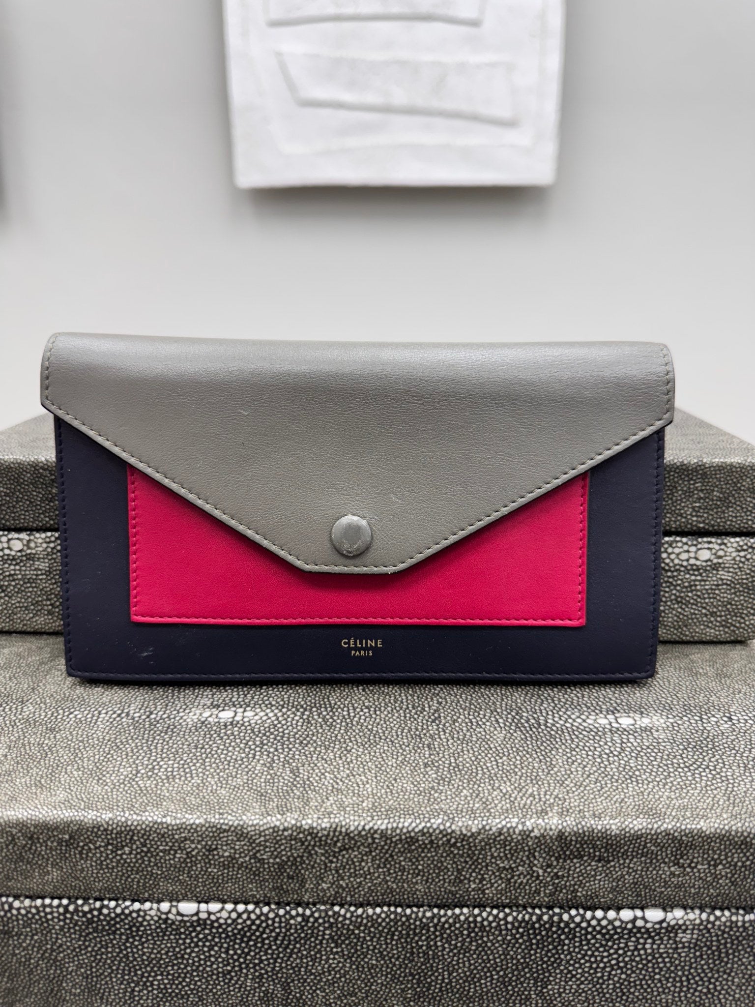 Celine Tricolor Leather Envelope Clutch