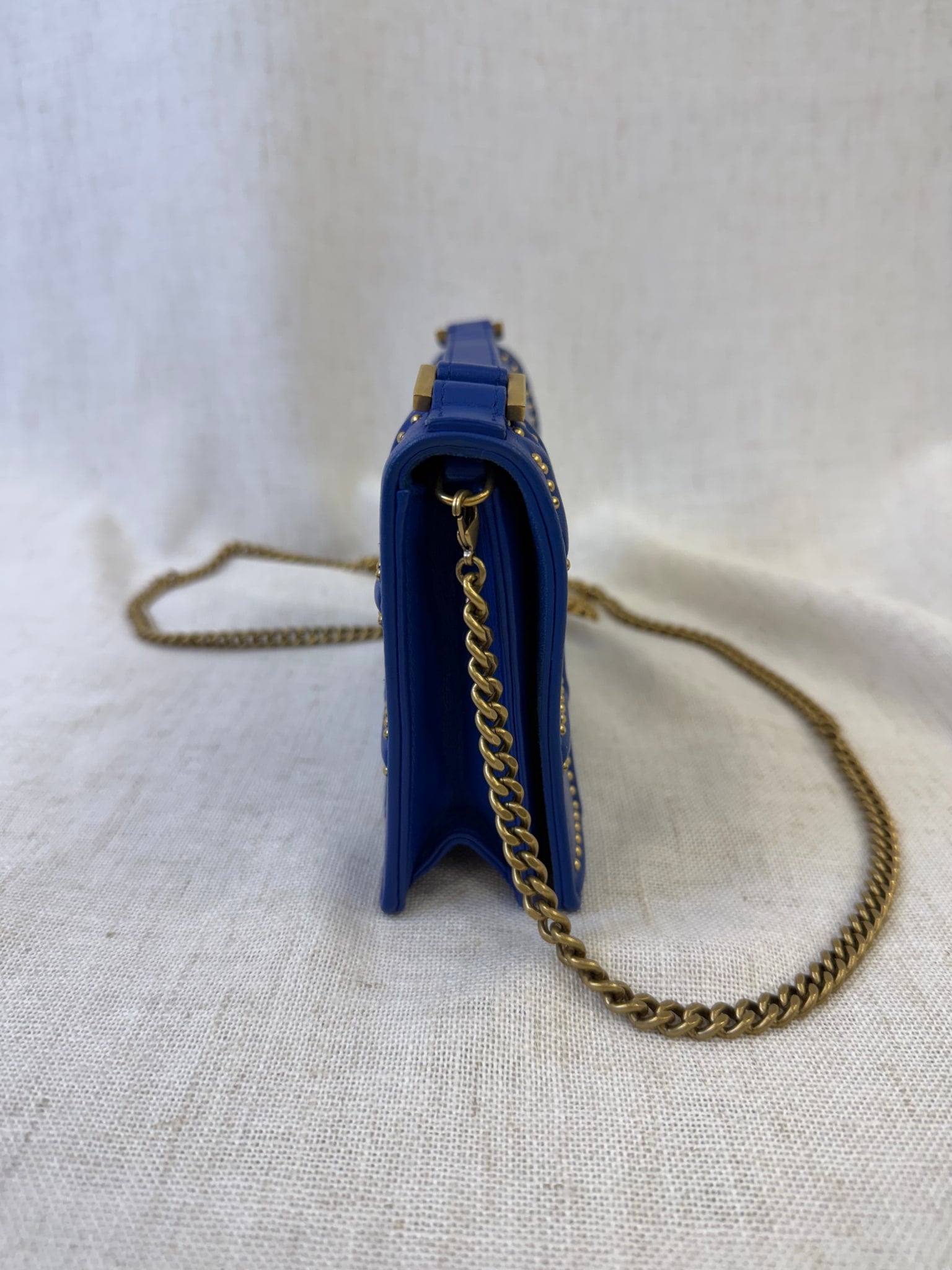 Christian Dior Blue Leather Diorama Wallet On Chain Bag