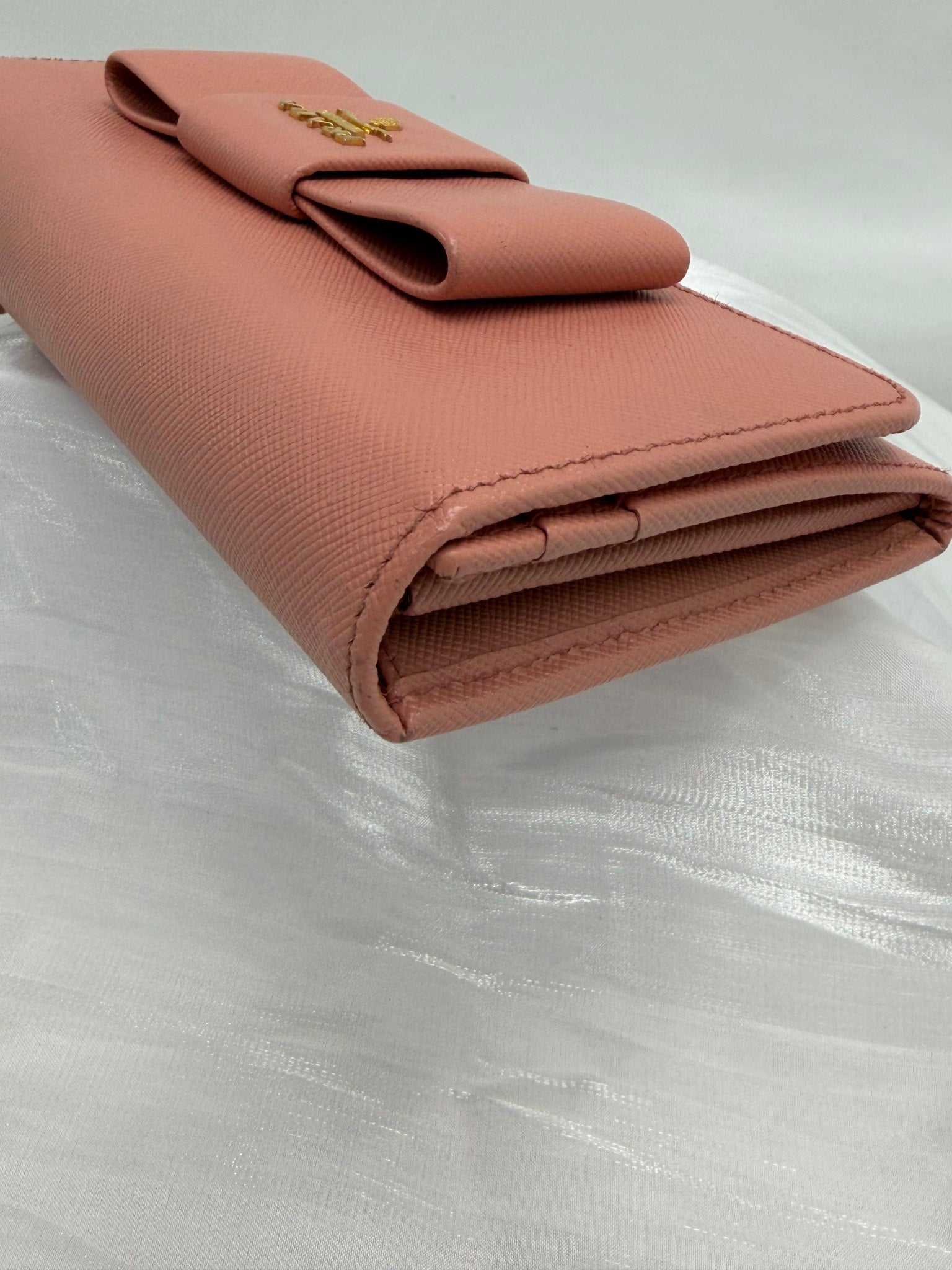 Prada Pink Saffiano Leather Bow Long Wallet