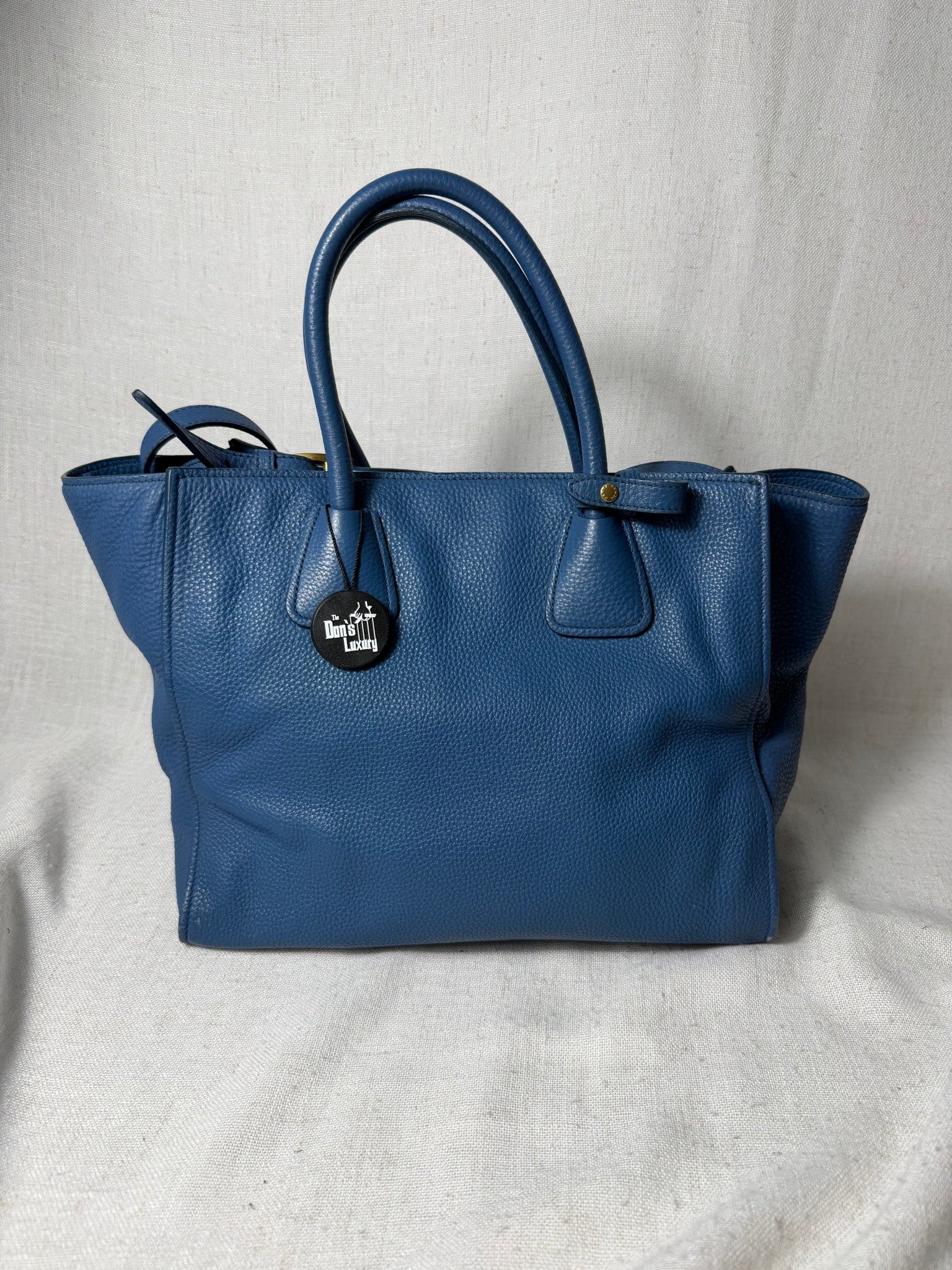 Prada Blue Leather Vitello Daino Two Way Bag