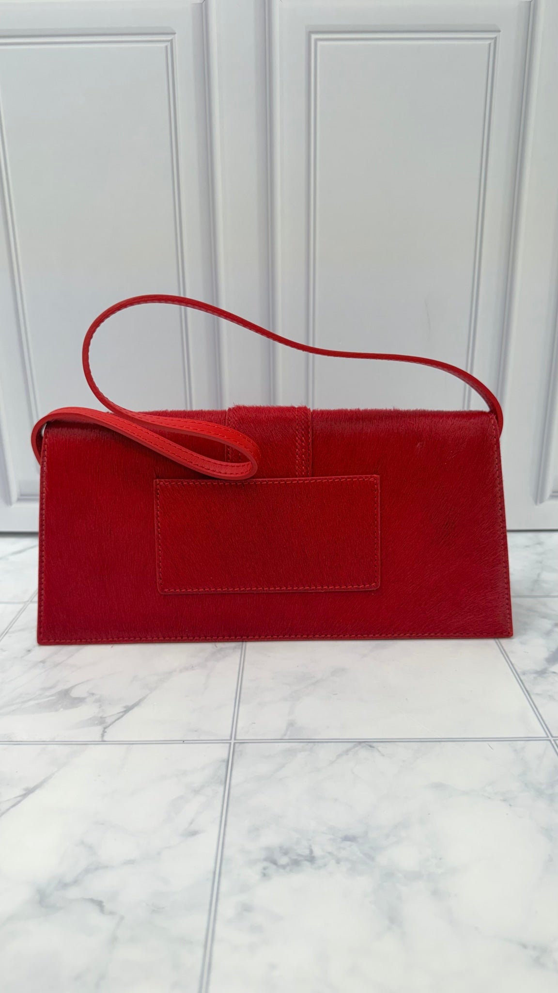 BRAND NEW - Jacquemus Red Pony Hair Le Bambino Long Shoulder Bag