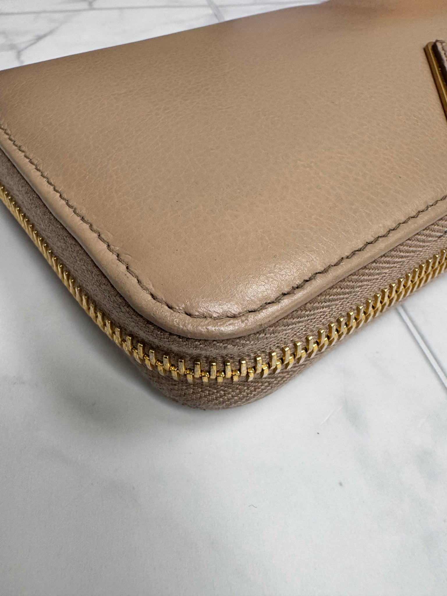 Prada Beige Leather Long Zippy Wallet