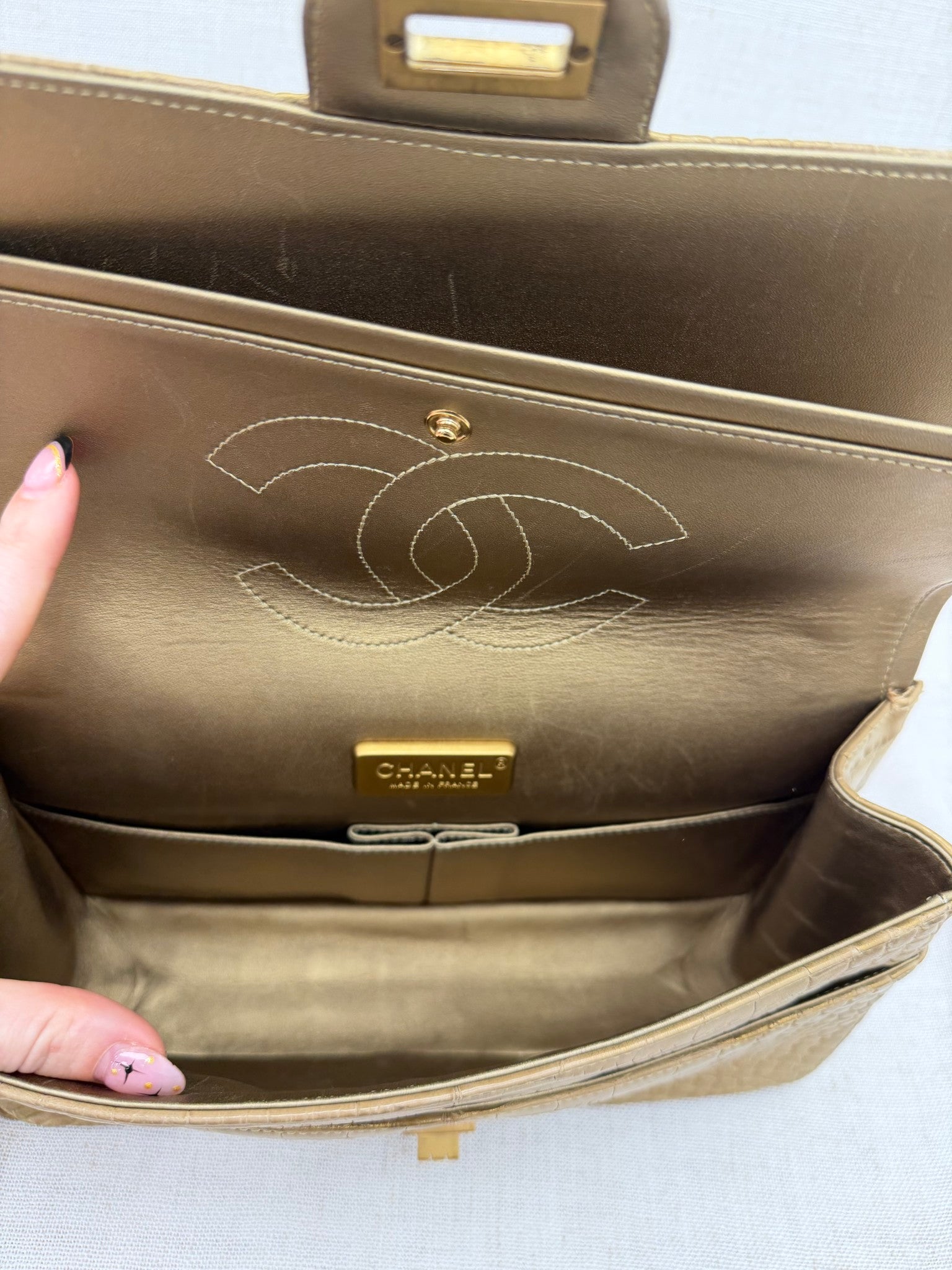 Chanel Metallic Gold Matte Crocodile 2.55 Reissue Double Flap Bag