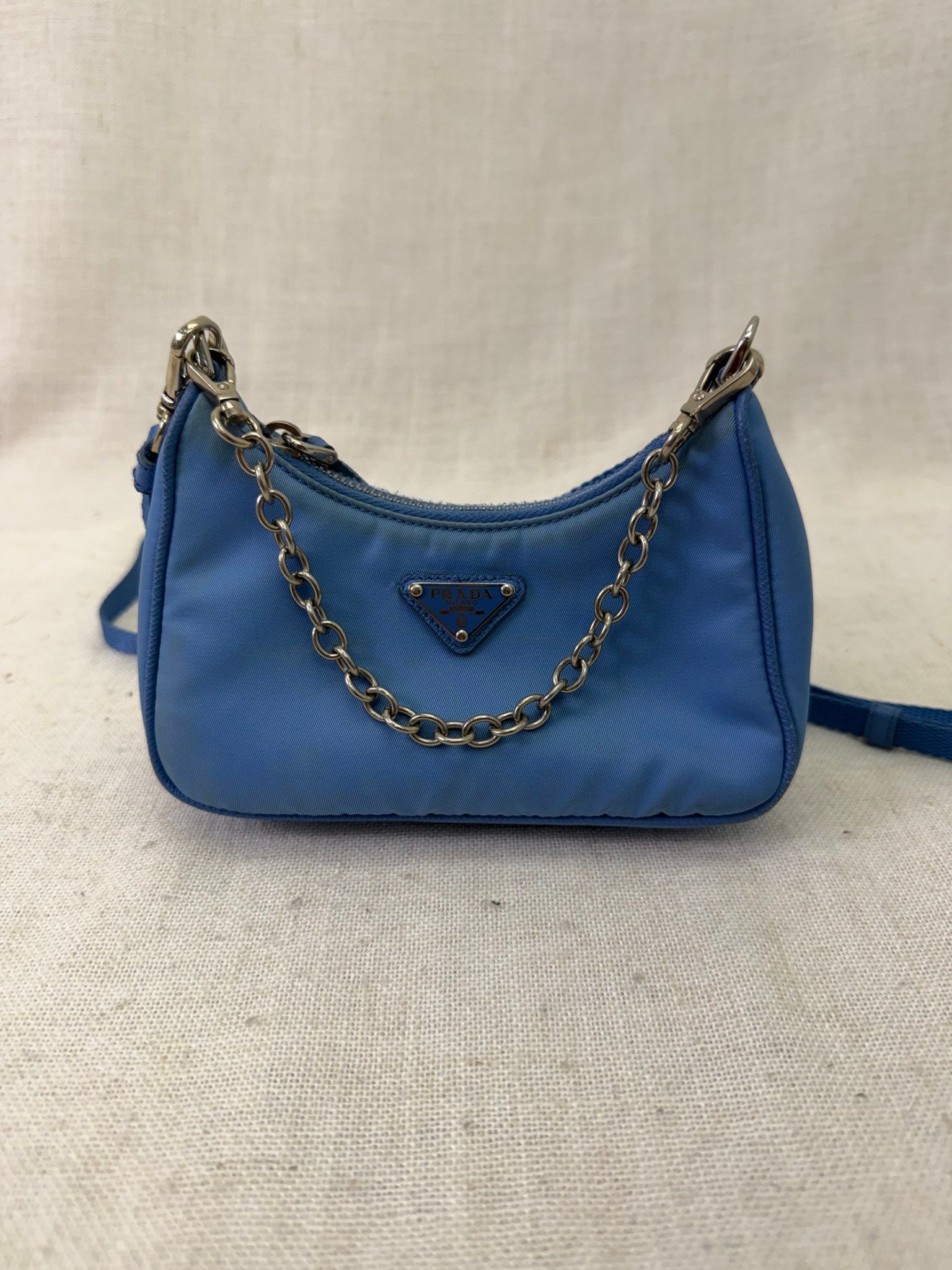 Prada Sky Blue Nylon Mini Reedition Crossbody Chain Bag
