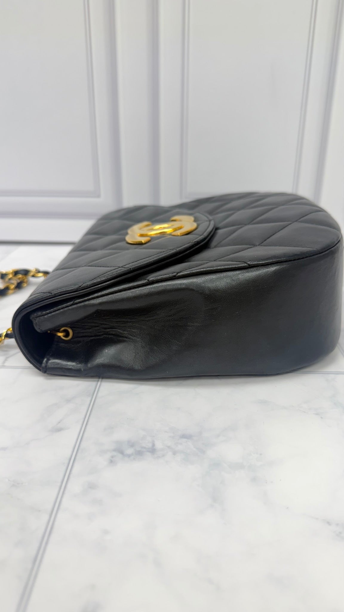 Chanel Black Lambskin Leather Vintage Half Moon Shoulder Bag