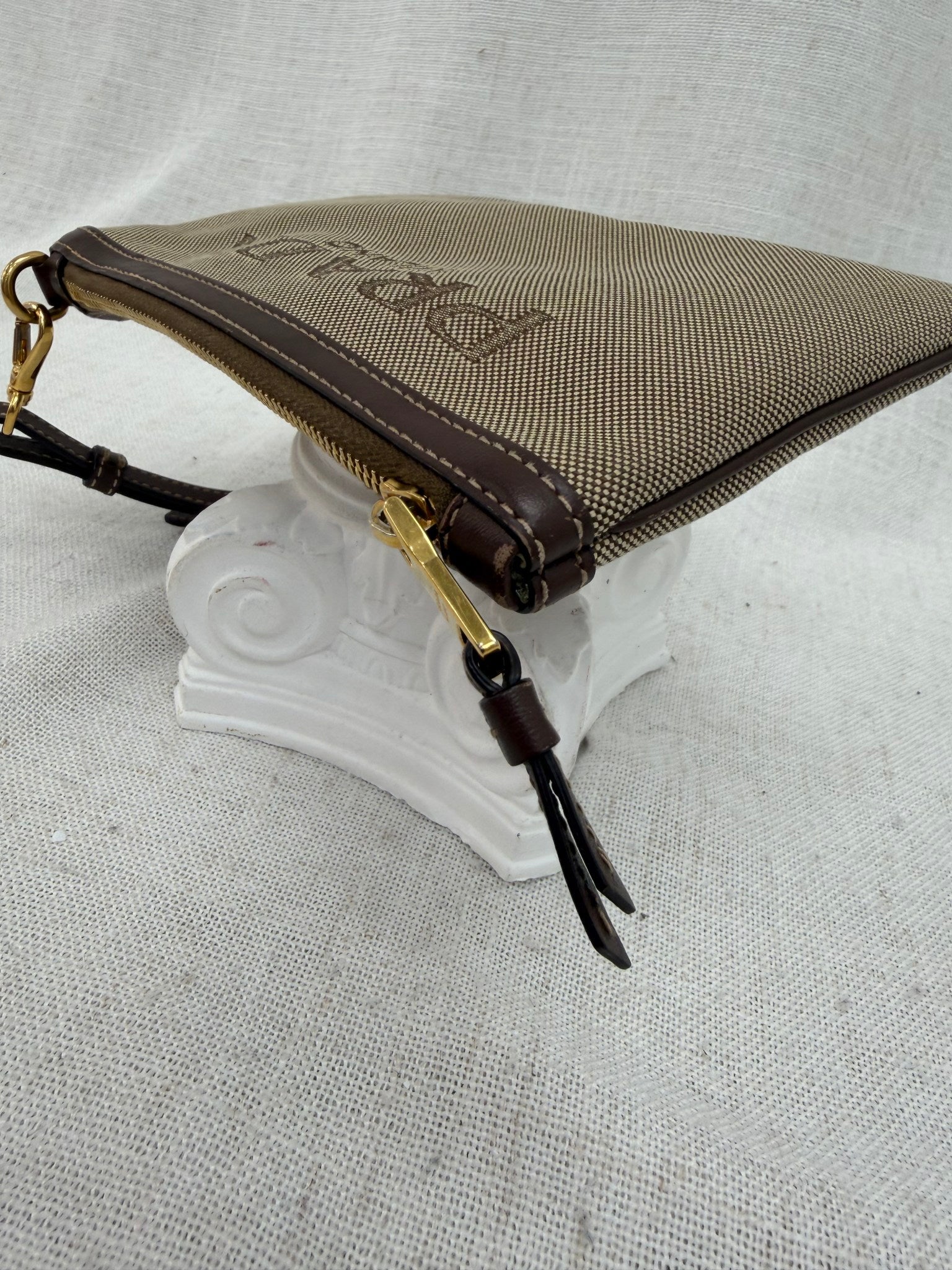 Prada Brown Canvas Canapa Wristlet Pouch