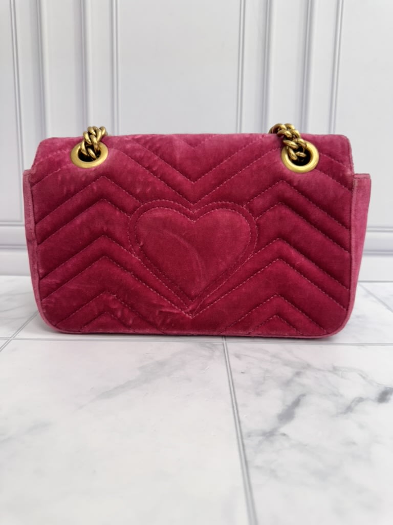 Gucci Pink Velvet Matelasse GG Marmont Chain Shoulder Bag
