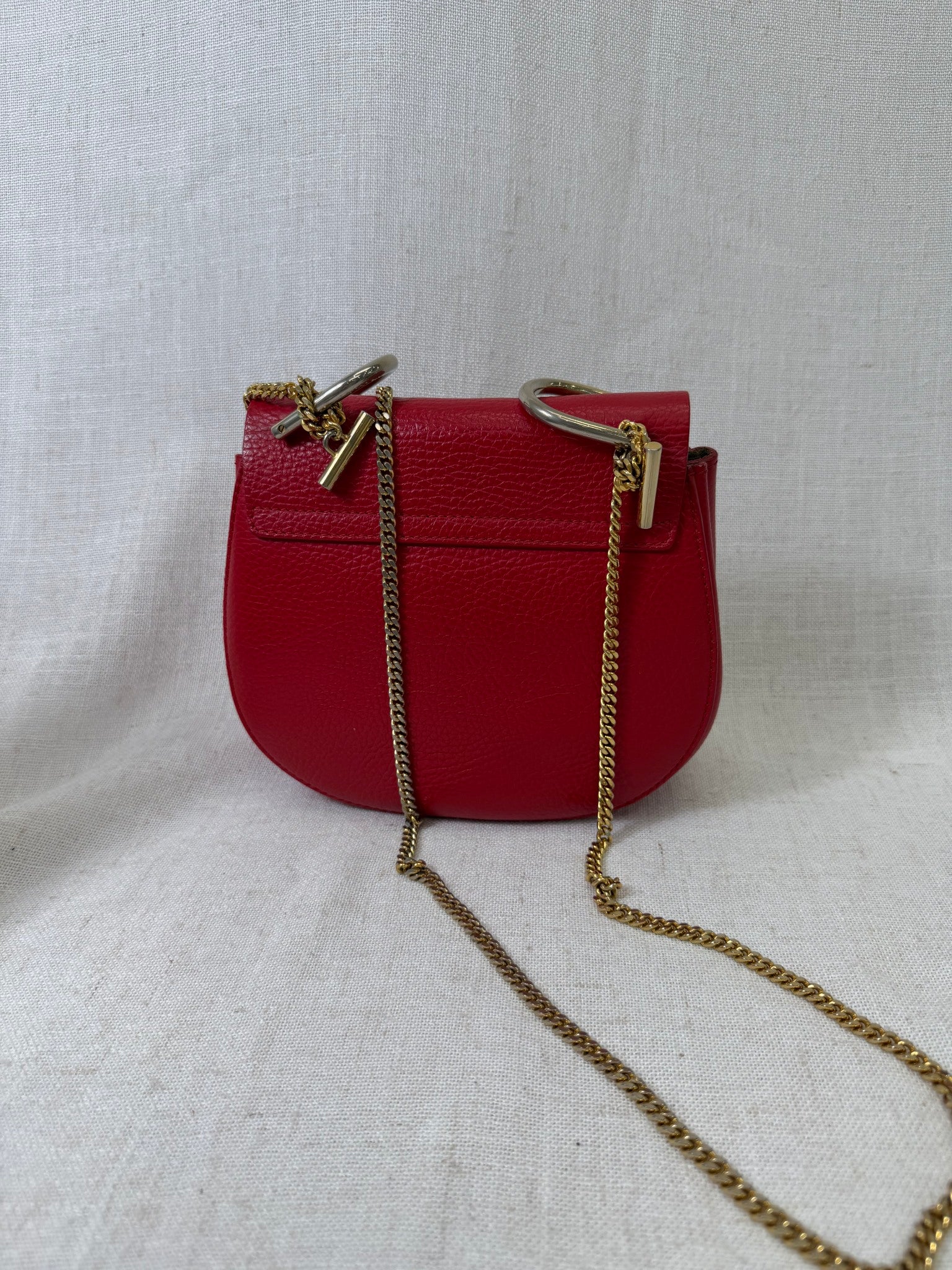 Chloe Red Grained Leather Drew Small Crossbody Bag