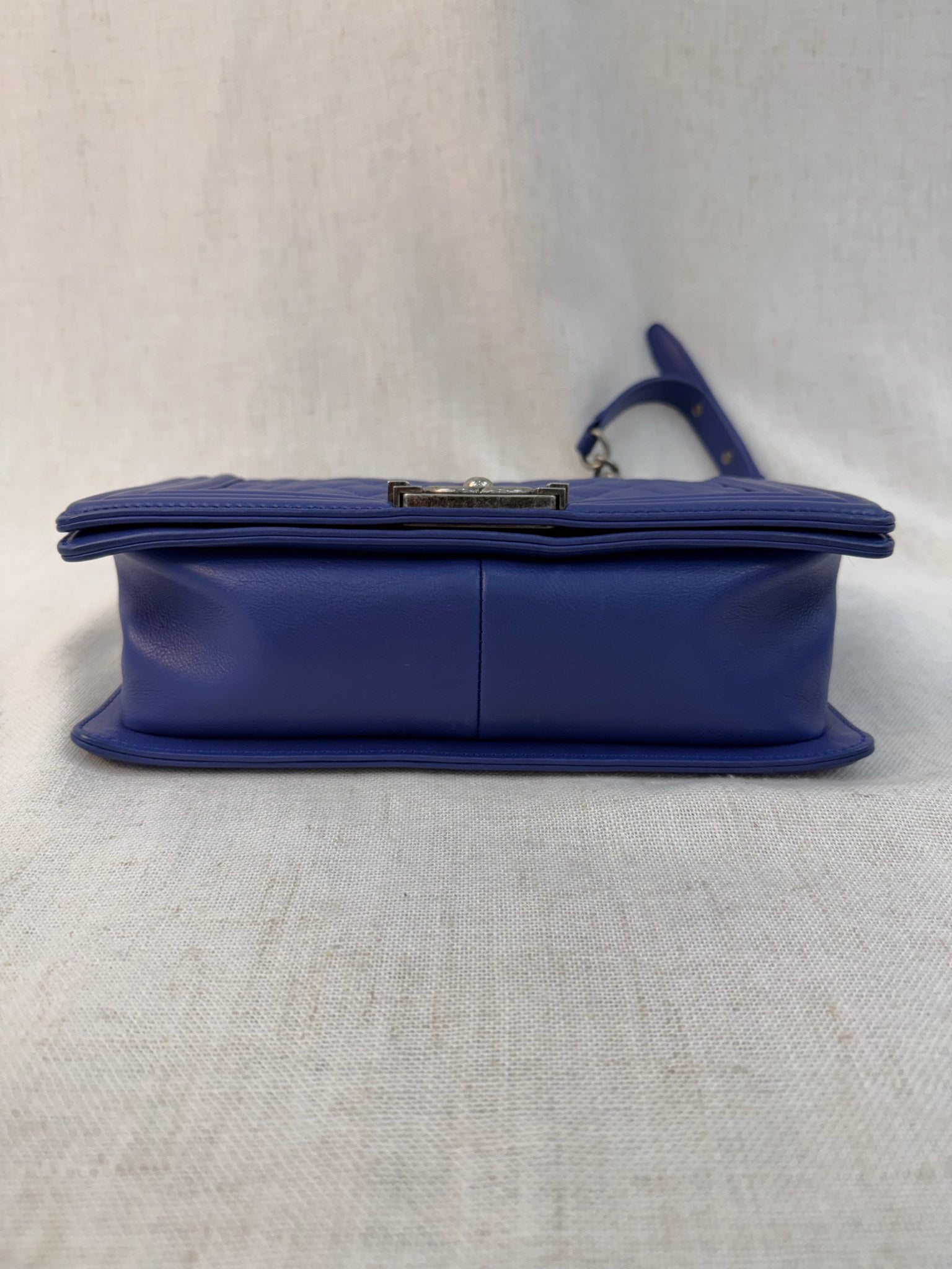 Chanel Blue Calfskin Medium Boy Bag