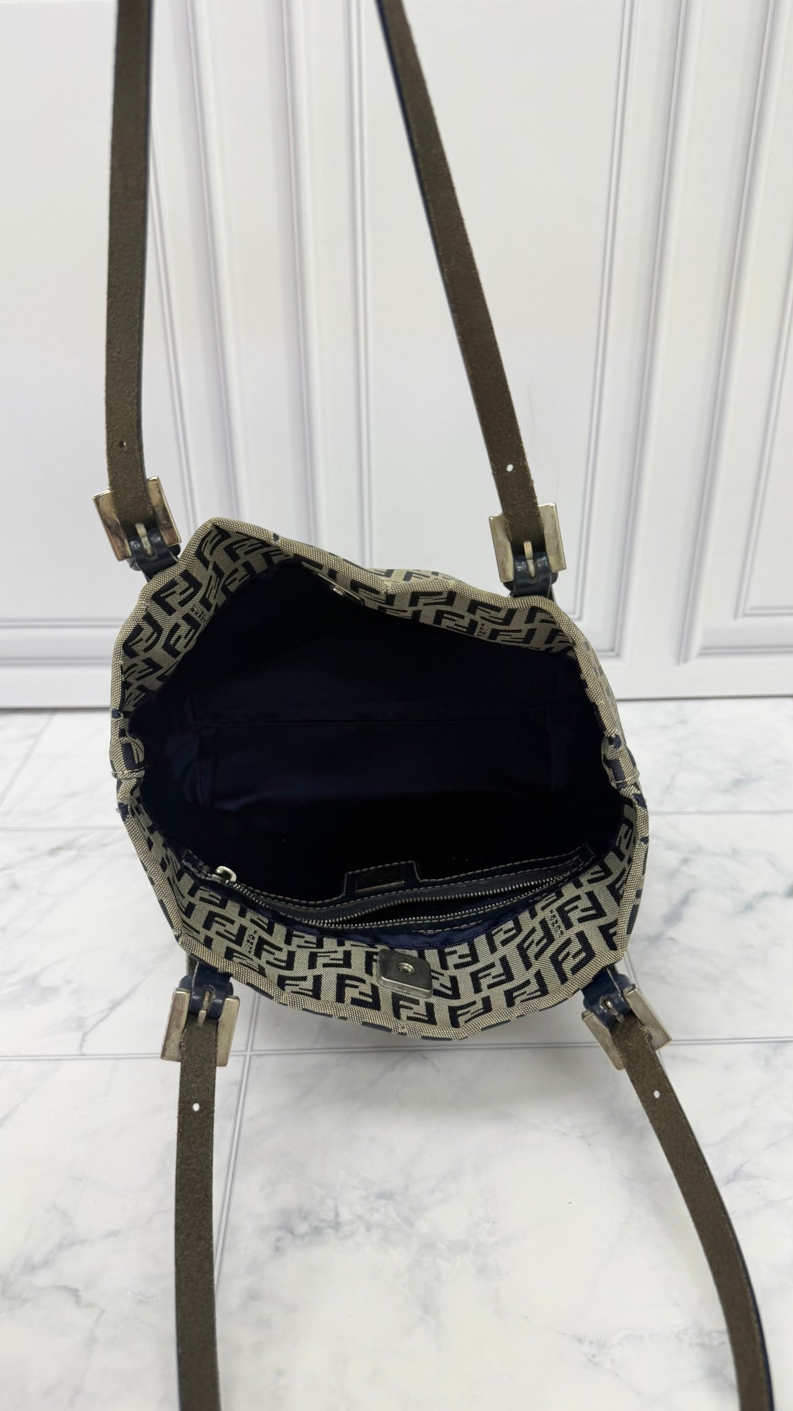 Fendi Blue Canvas Zucchino Mini Tote Bag