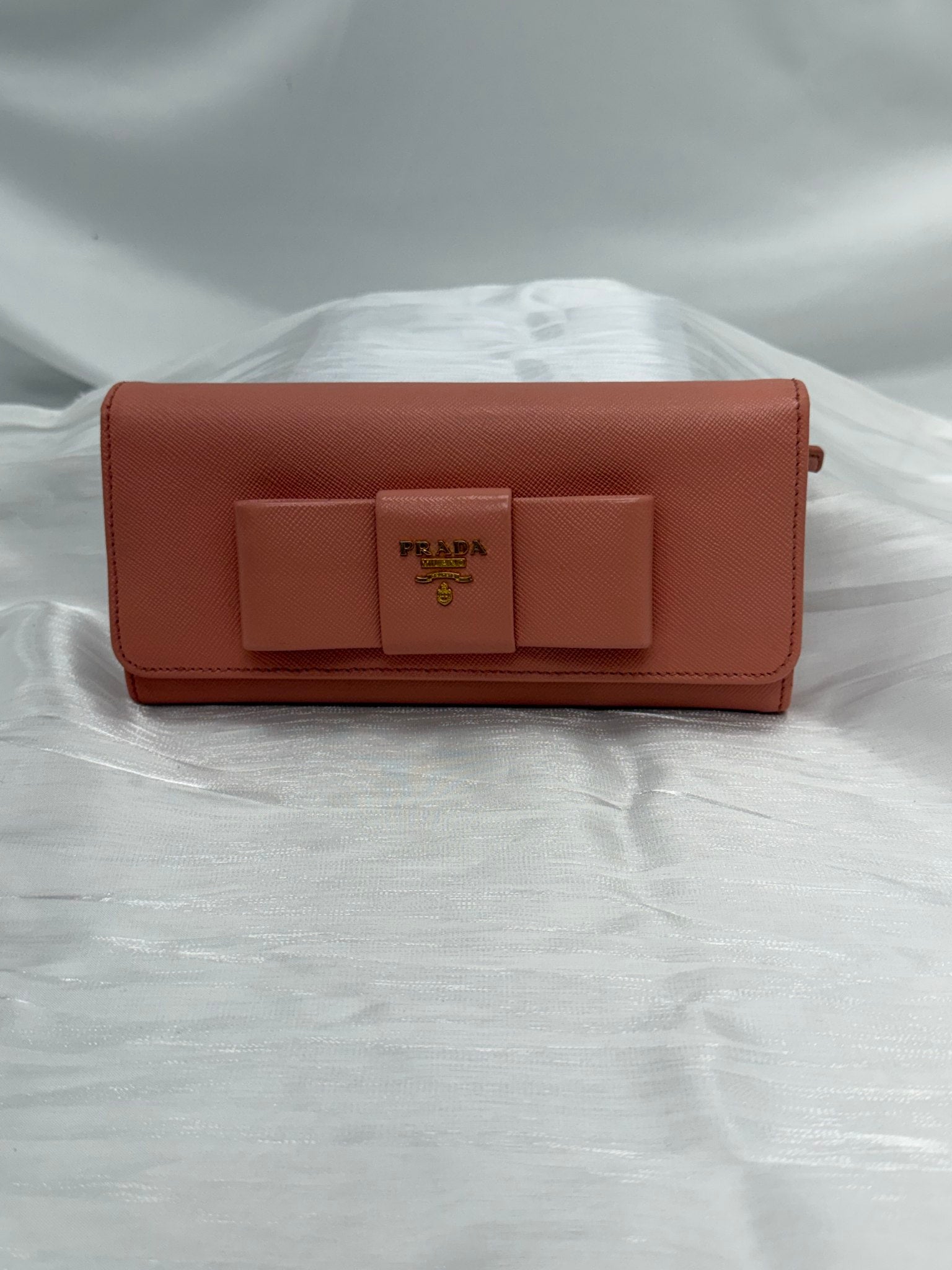 Prada Pink Saffiano Leather Bow Long Wallet