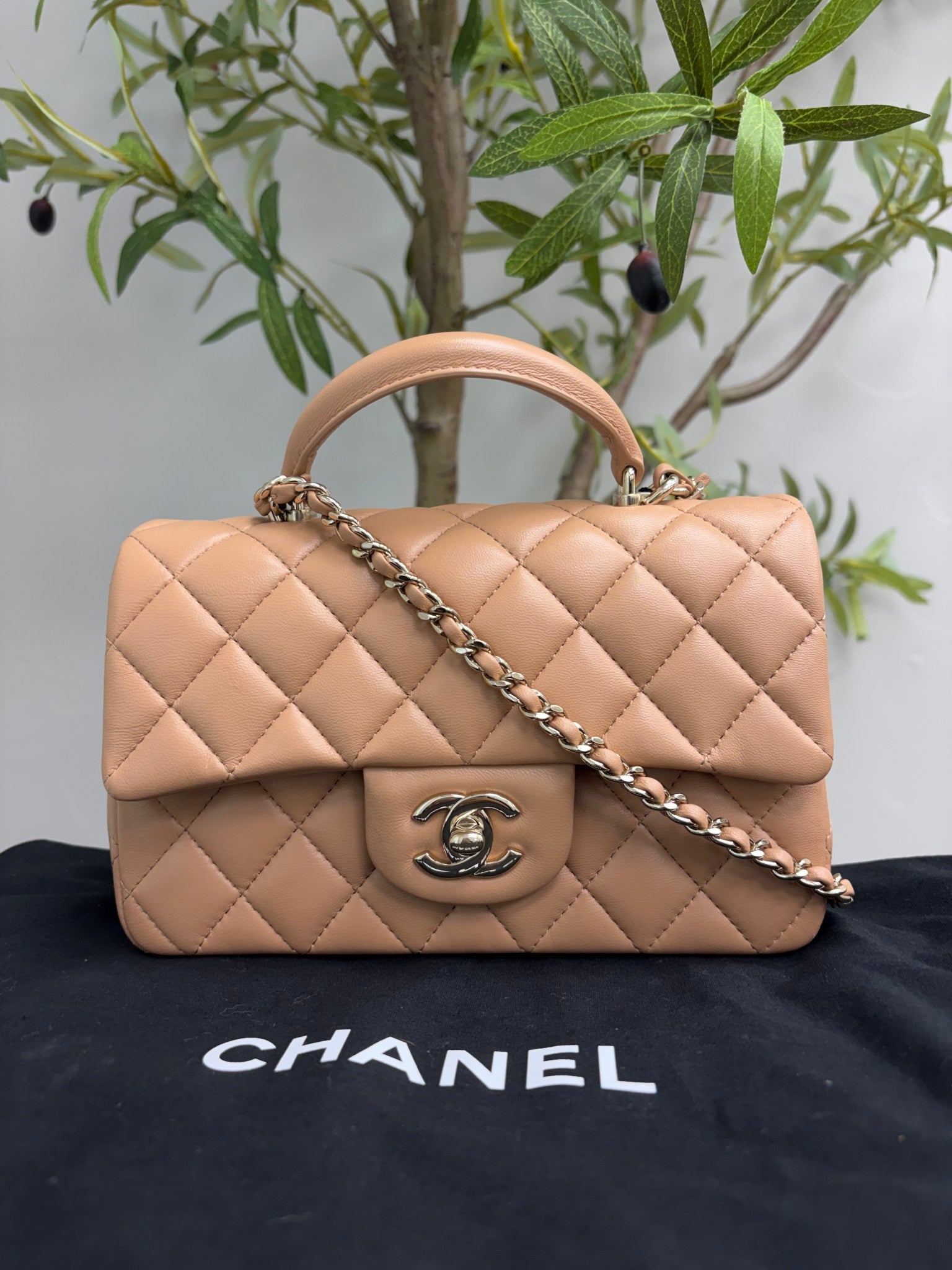 Chanel Nude Quilted Lambskin Mini Rectangular Top Handle Flap Bag