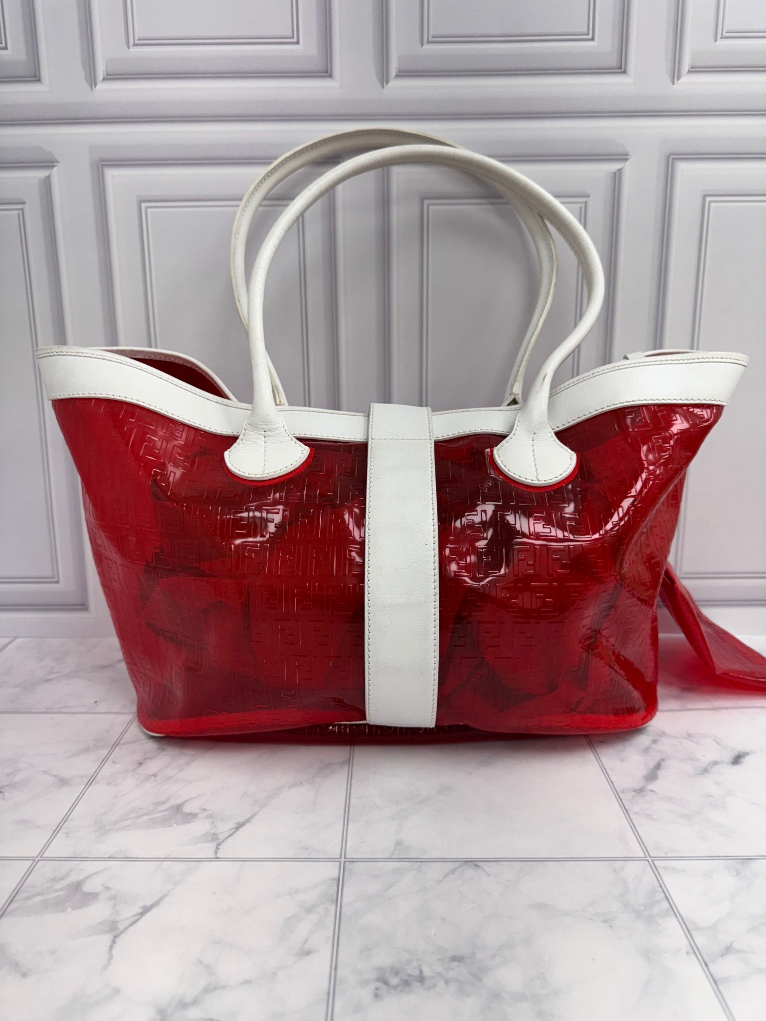 Fendi Red And White Vinyl Zucchino Shoulder Bag