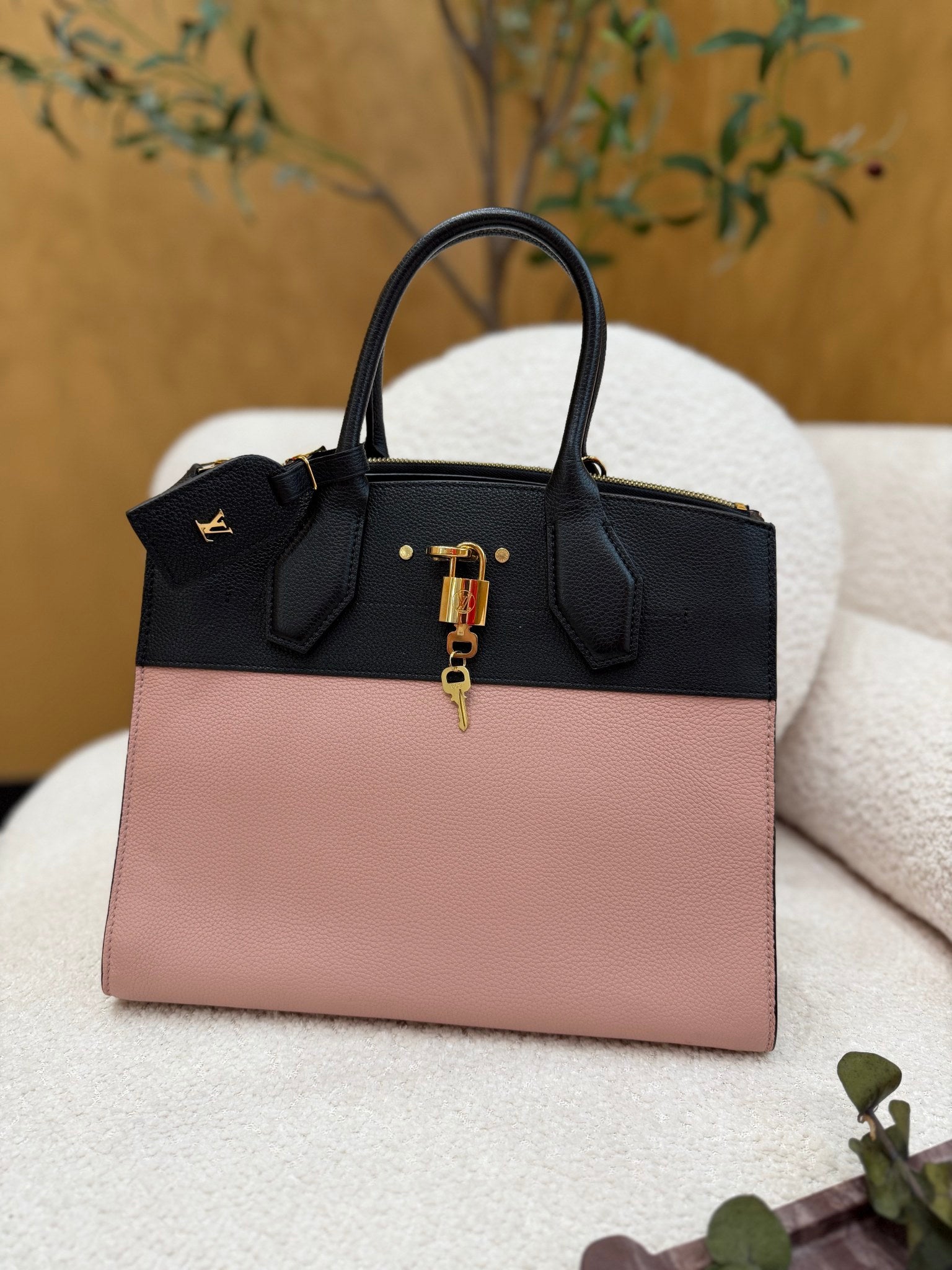 Louis Vuitton Dusty Pink & Black Taurillon Leather City Steamer PM Handbag