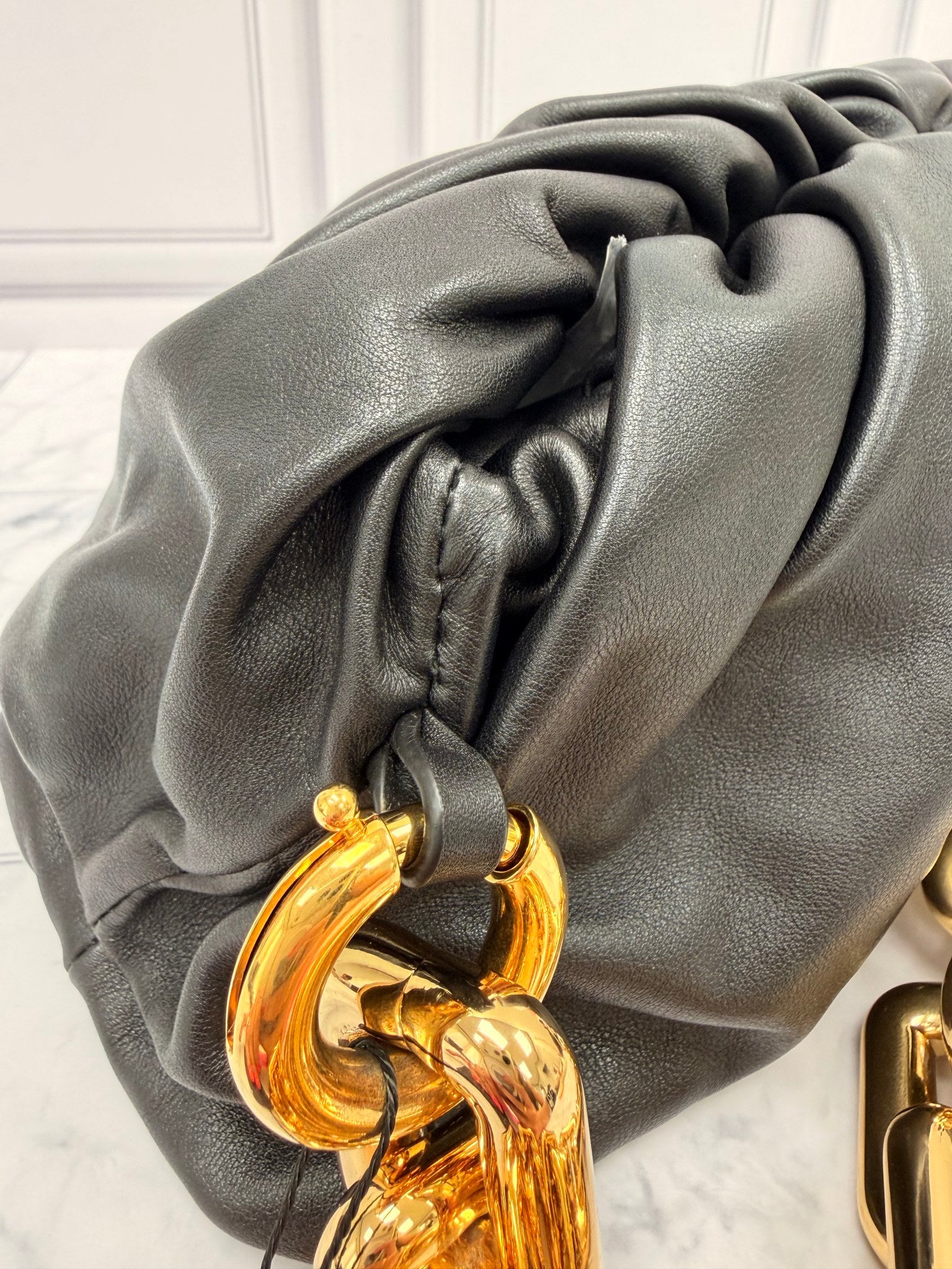 Bottega Veneta Black Calfskin & Gold The Chain Pouch