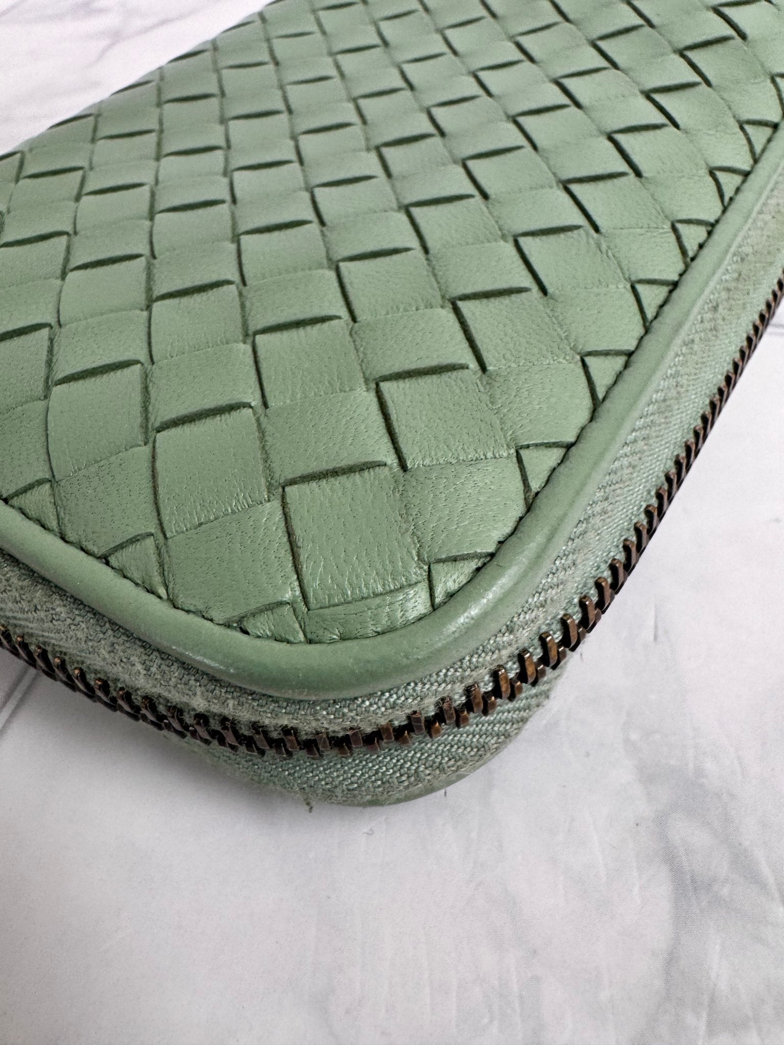 Bottega Veneta Mint Green Intrecciato Leather Long Zippy Wallet