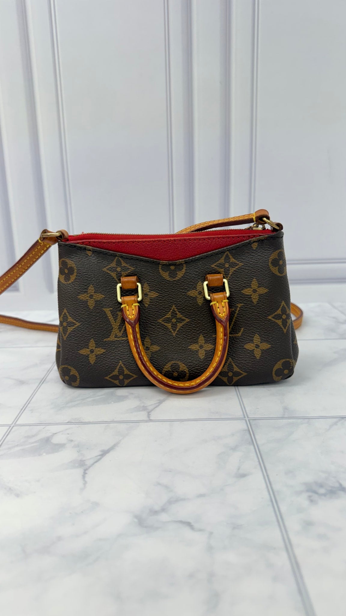 Louis Vuitton Red Monogram Nano Pallas 2Way Handbag