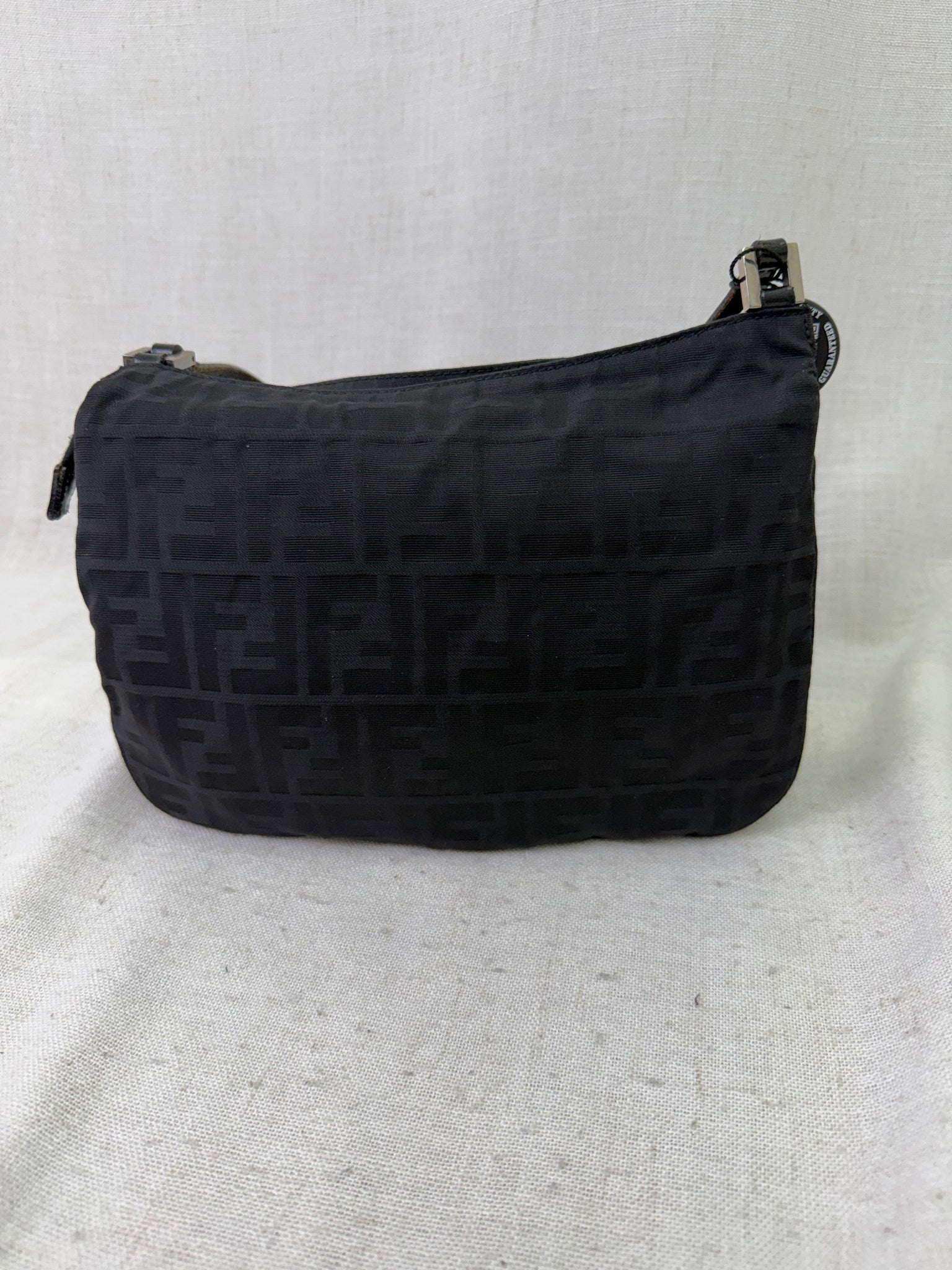 Fendi Vintage Black Zucca Canvas Shoulder Bag