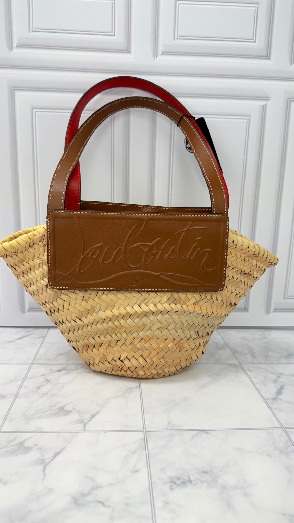Christian Louboutin Natural Straw Loubishore Small Tote Bag