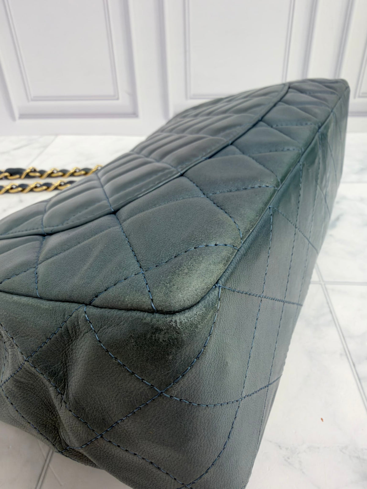Chanel Teal Quilted Lambskin Jumbo Classic Flap Bag