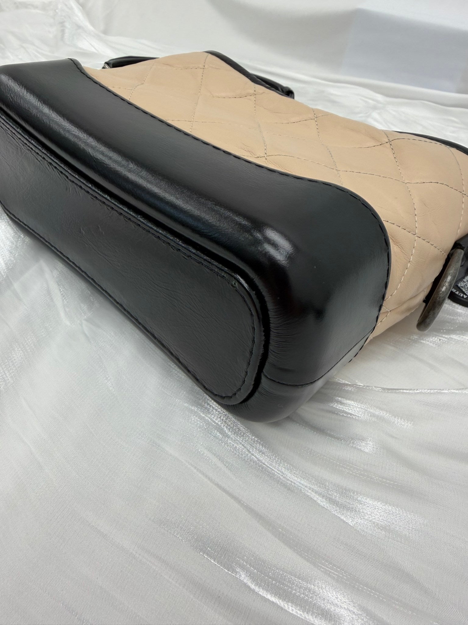 Chanel Tan & Black Aged Calfskin Quilted Small Gabrielle Hobo Bag