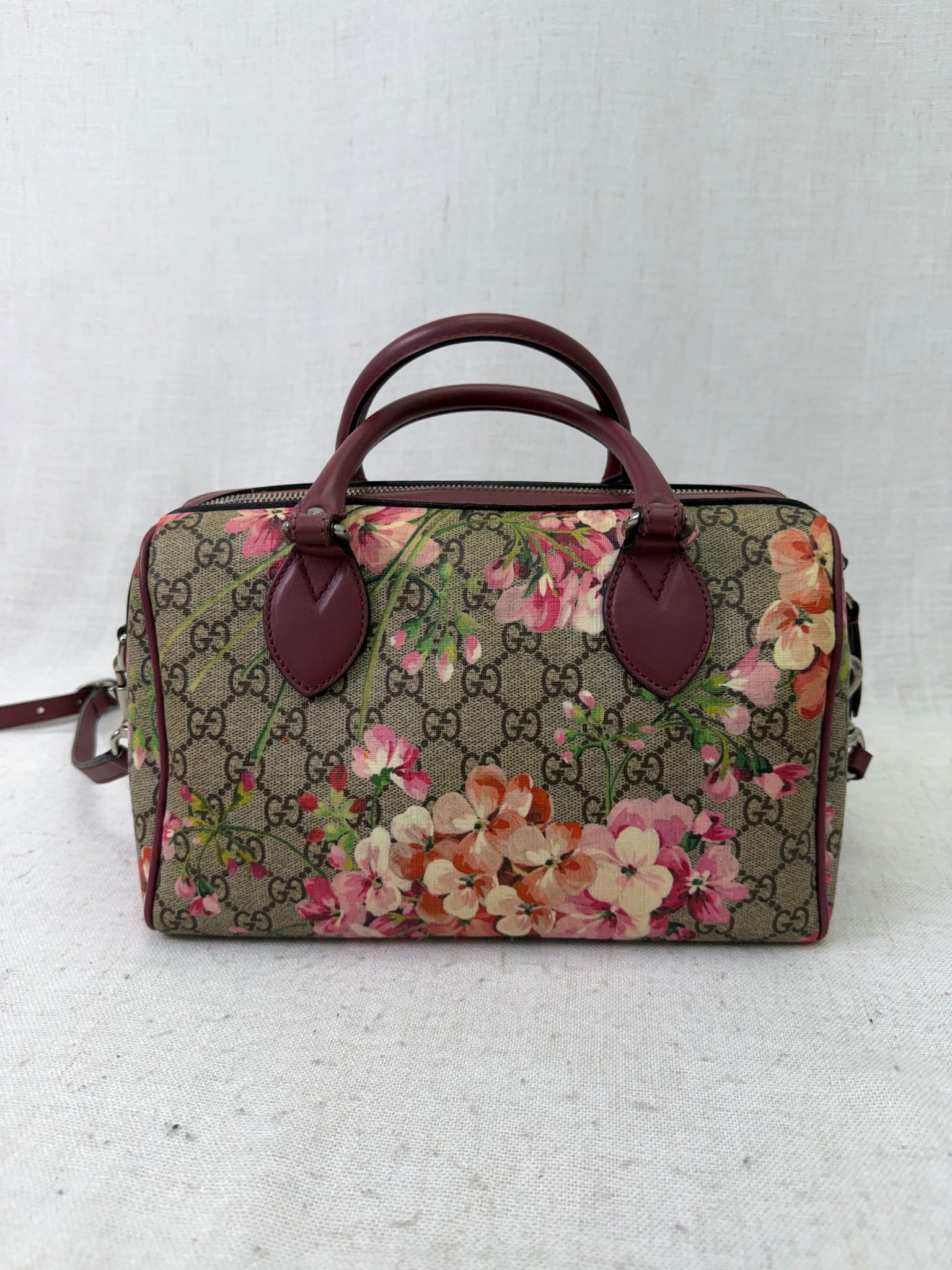 Gucci Pink Blooms Supreme Canvas Boston 2way Bag