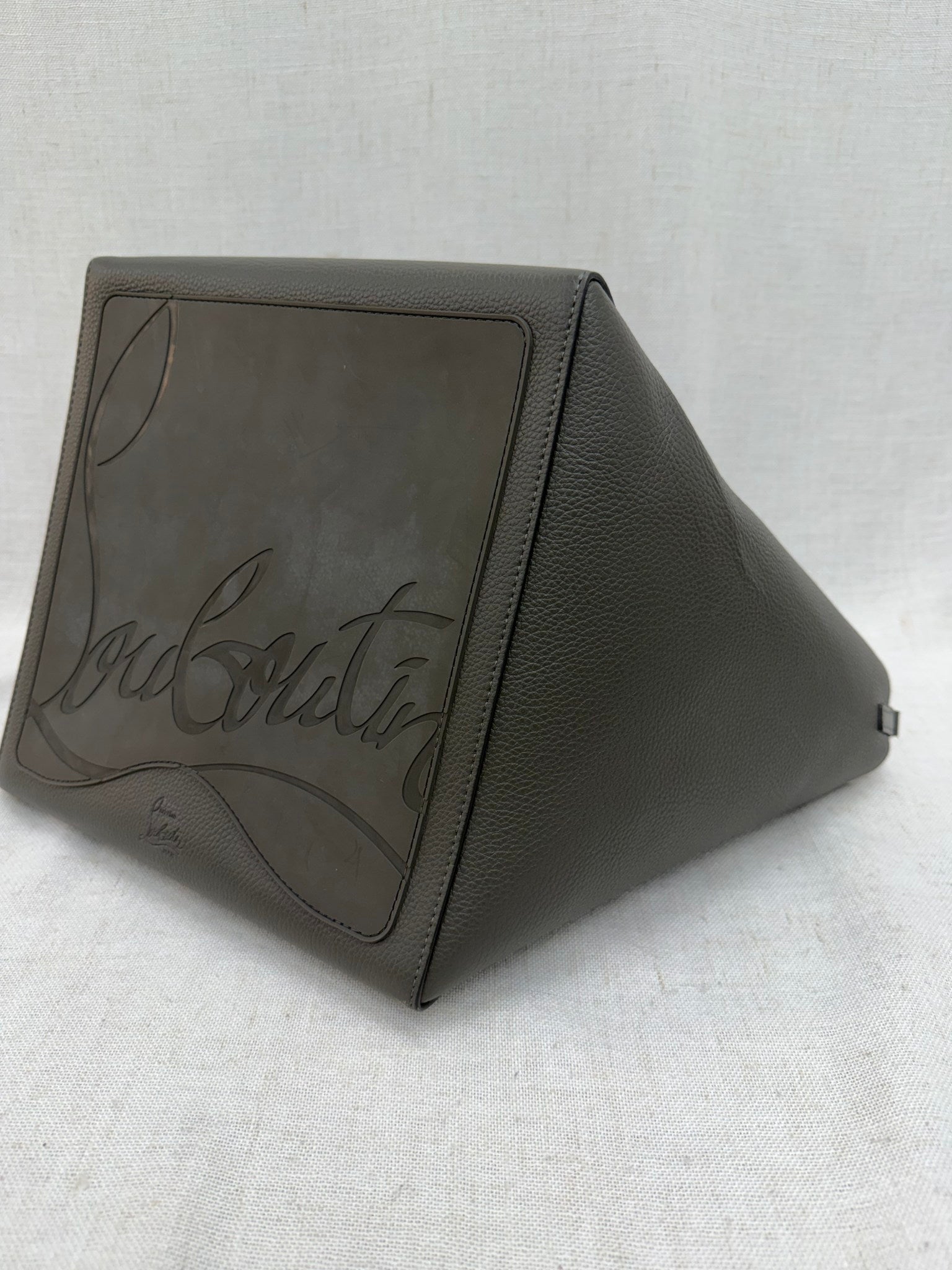 Christian Louboutin Gray Pebbled Leather Studded Tote