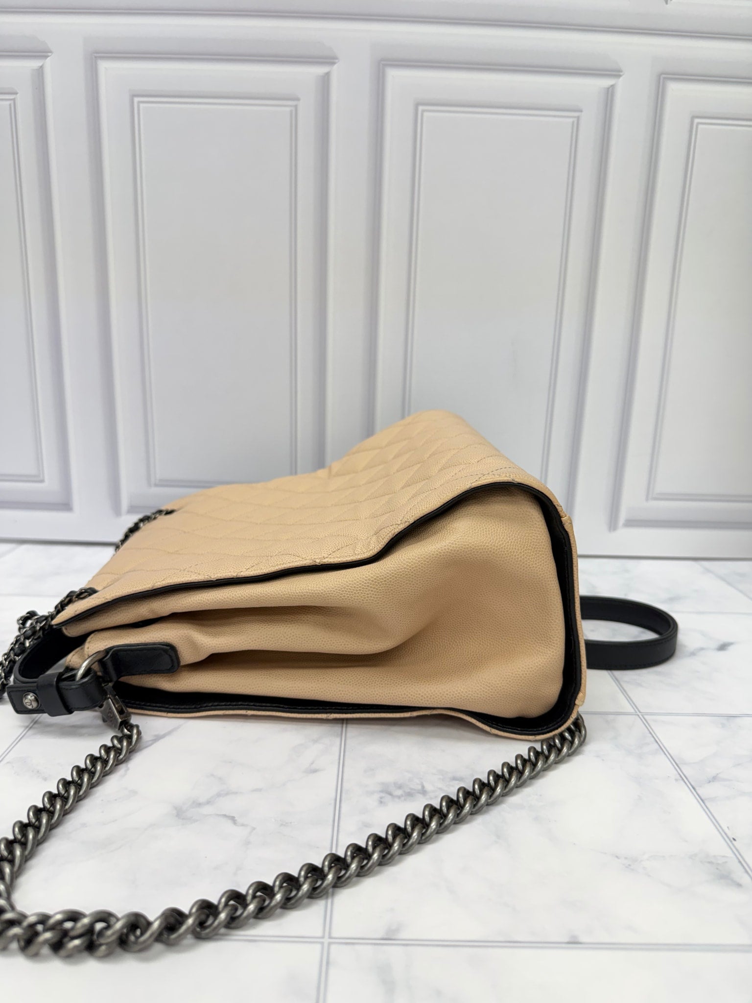 Chanel Beige Caviar Leather Bucket Bag