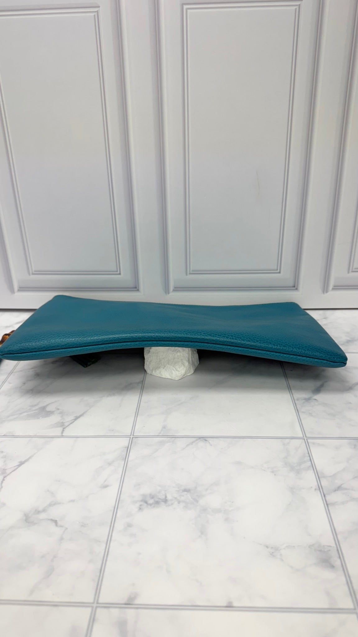 Gucci Teal Grained Leather Bamboo Clutch Pouch
