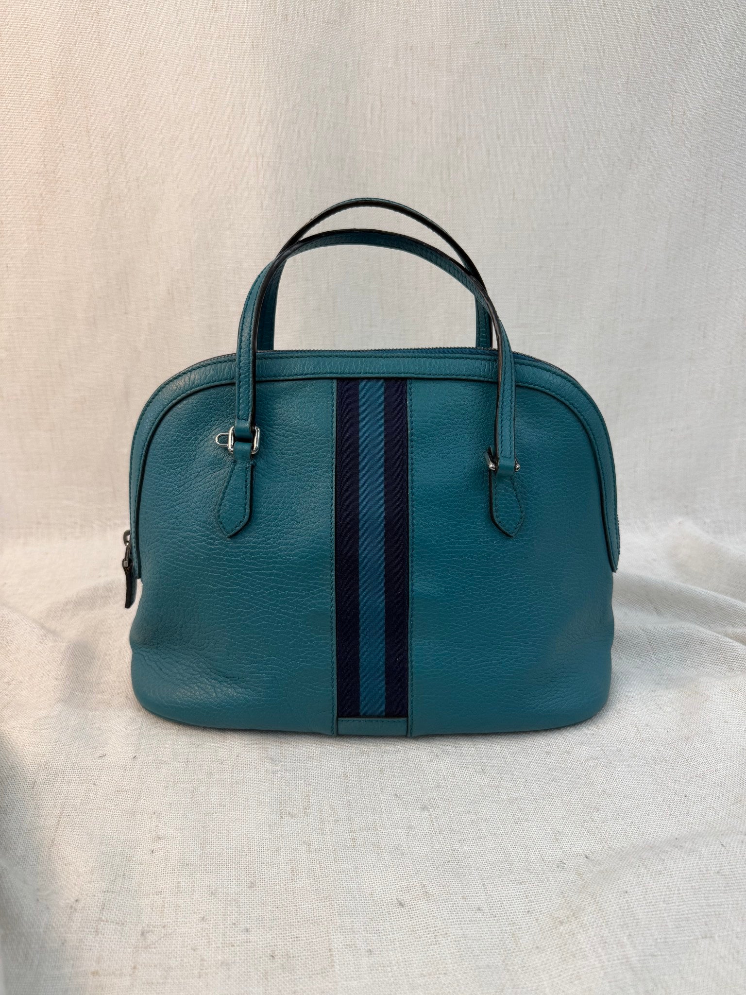 Gucci Dark Teal Leather Medium Web Dome Handbag