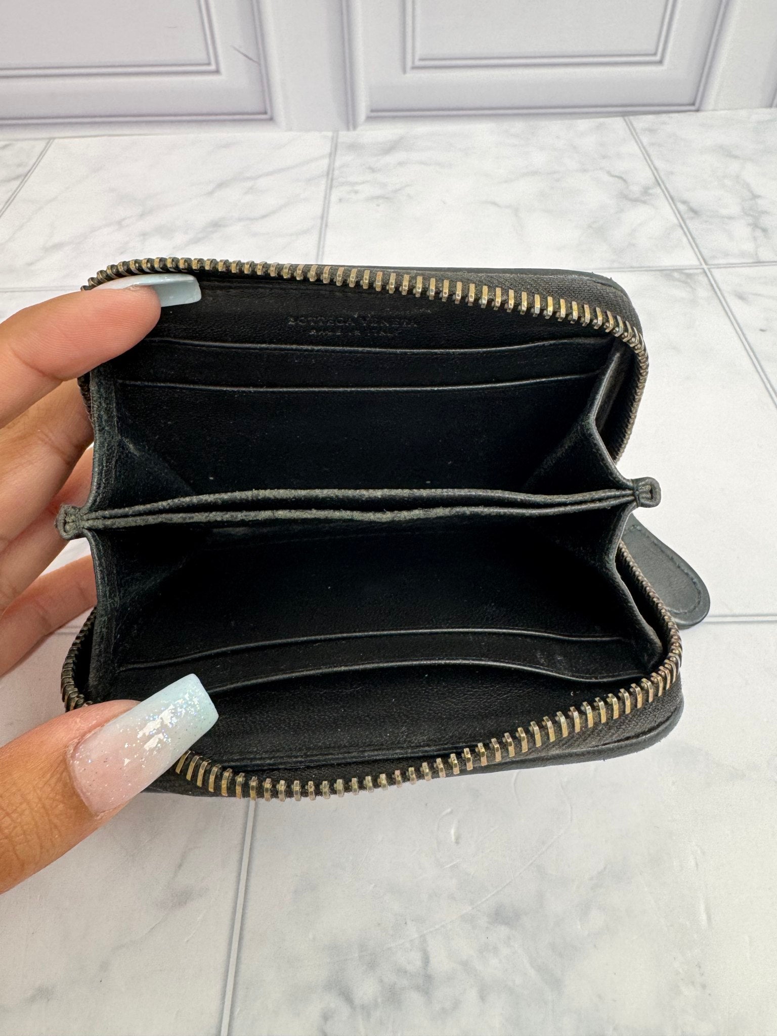 Bottega Veneta Black Intrecciato Leather Compact Zippy Wallet
