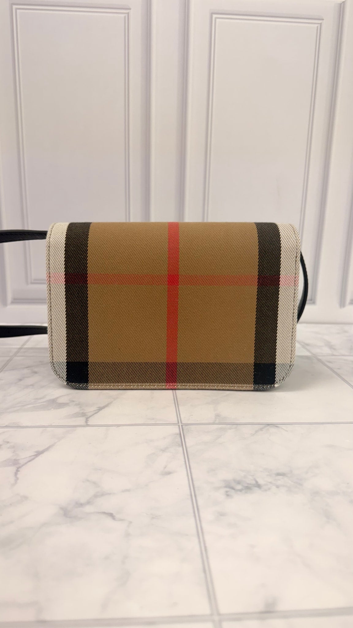 Burberry Nova Check Canvas & Black Leather Crossbody Bag