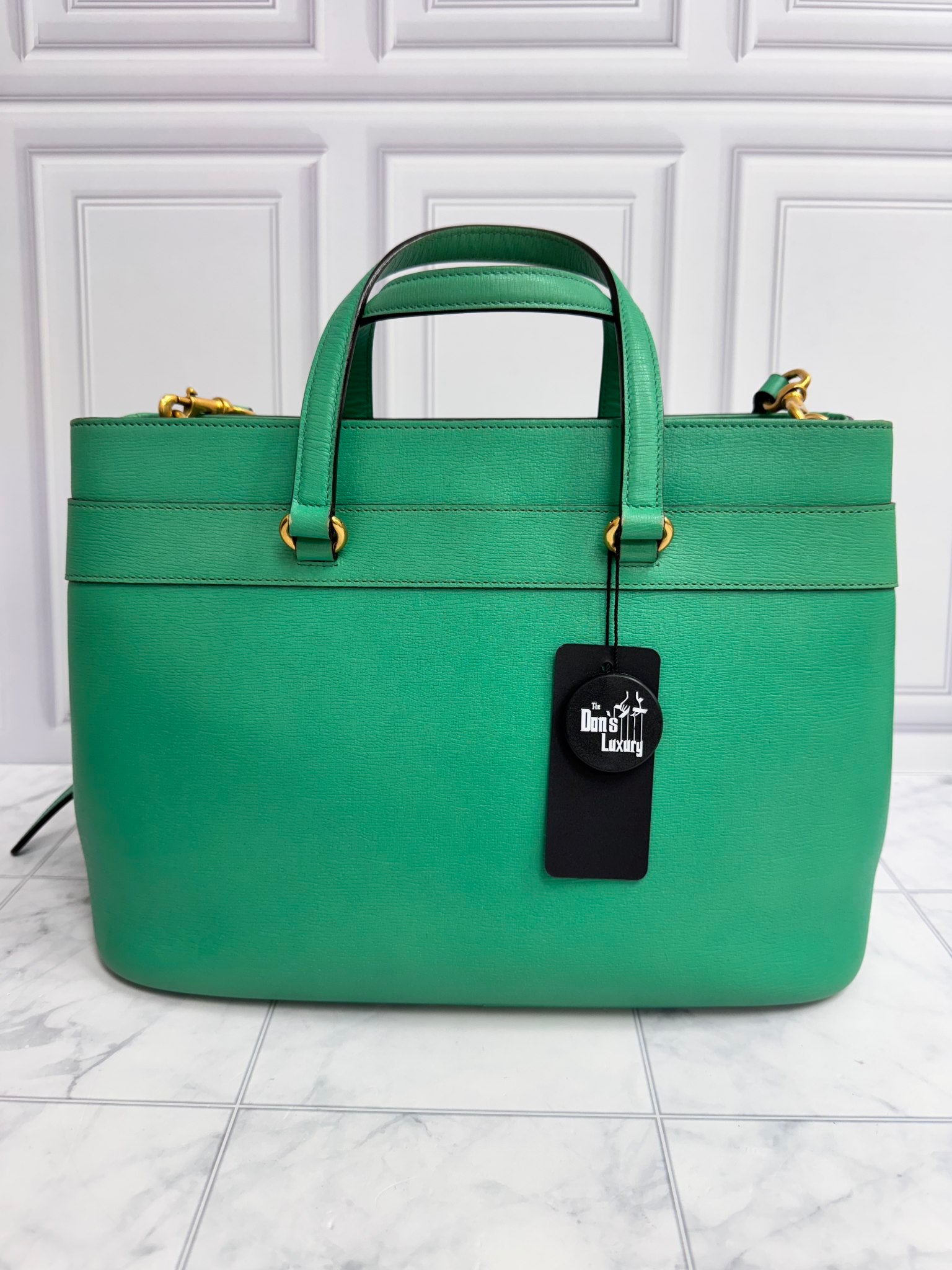 Gucci Green Grained Leather Medium Bright Bit Tote Bag
