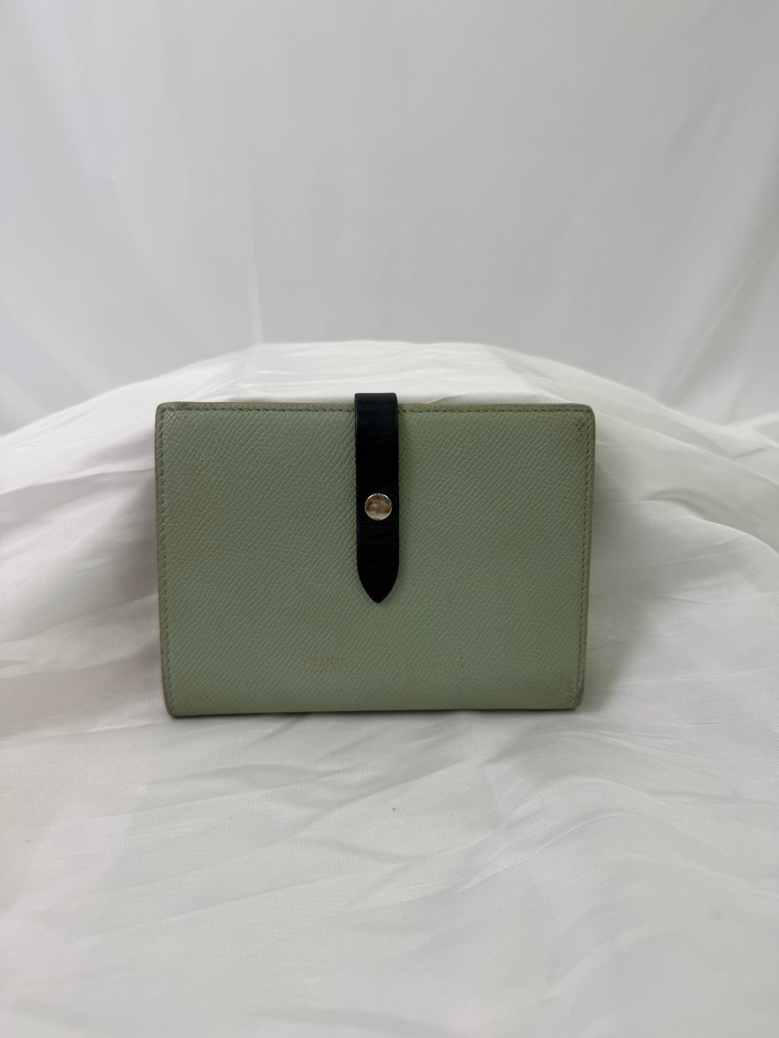 Celine Mint And Navy Leather Medium Strap Wallet