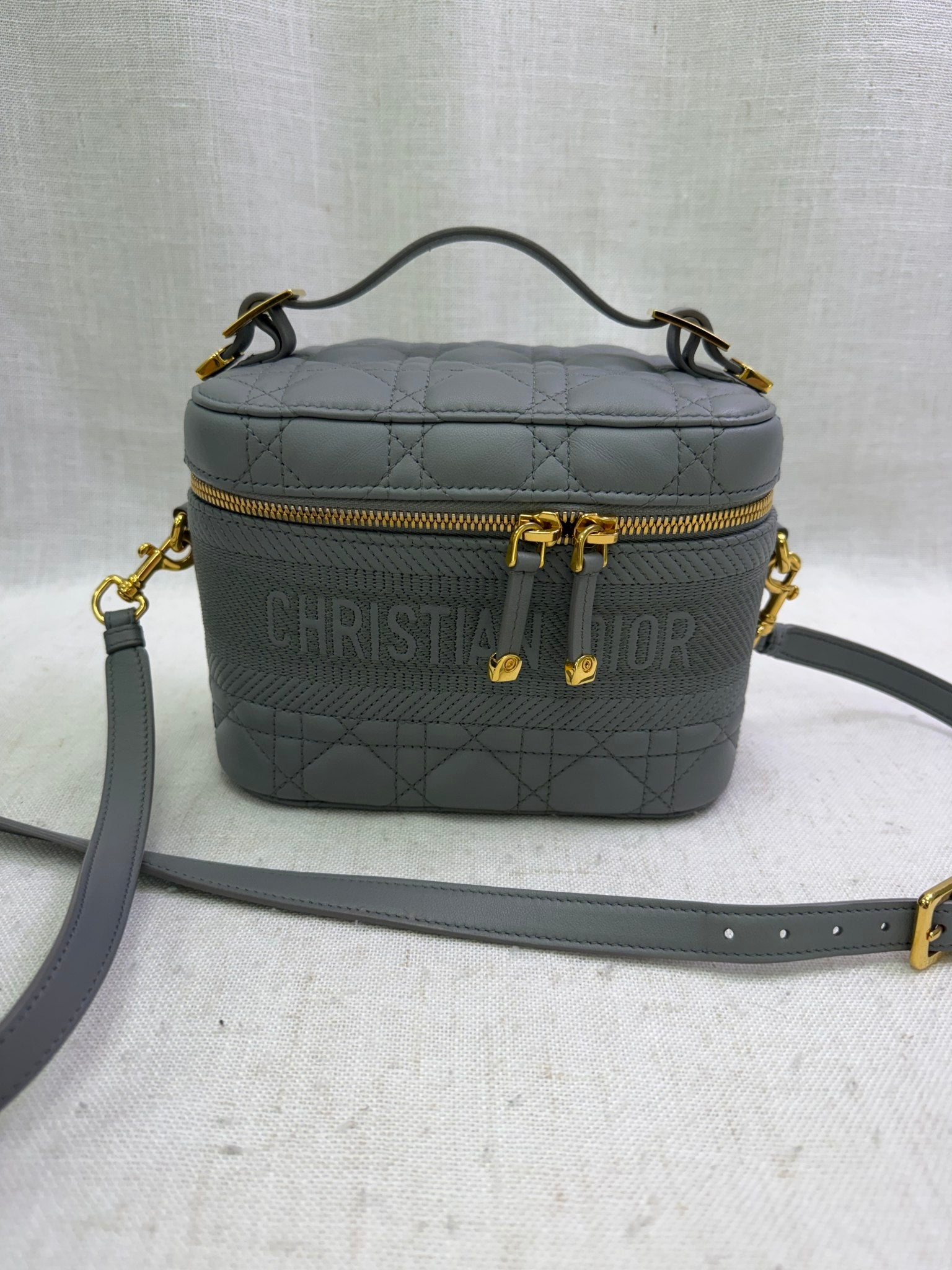 Christian Dior Grey Cannage Quilted Lambskin Small DiorTravel Vanity Case
