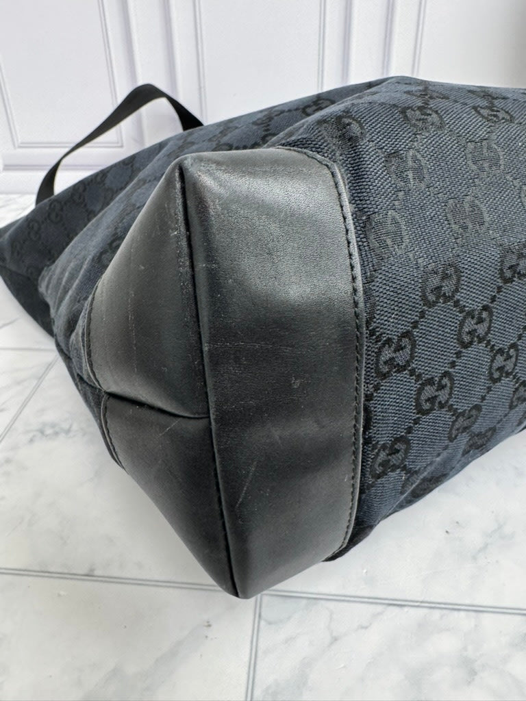 Gucci Navy GG Monogram Canvas And Leather Tote Bag