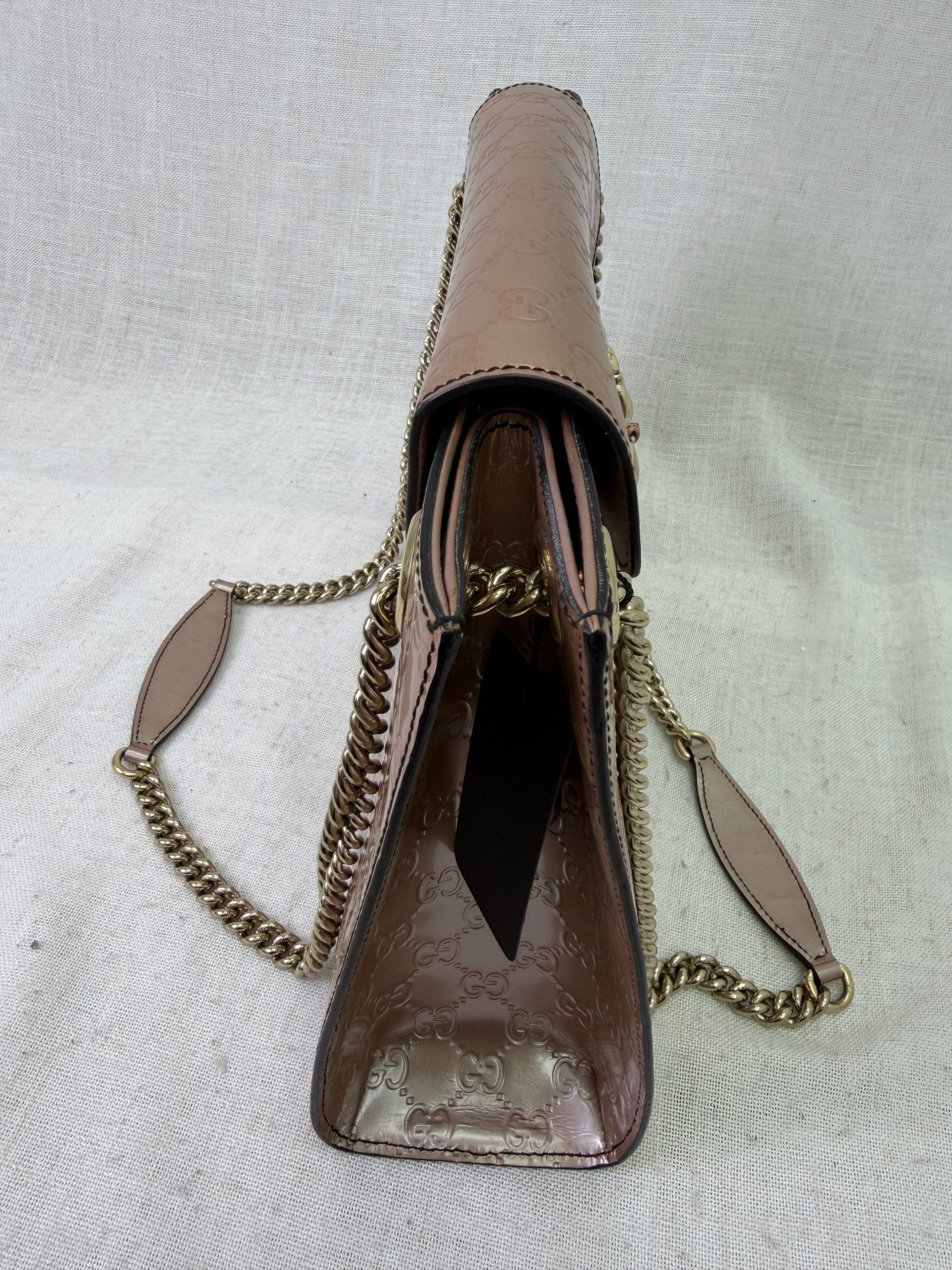 Gucci Rose Gold Guccissima Patent Leather Large Emily Bag