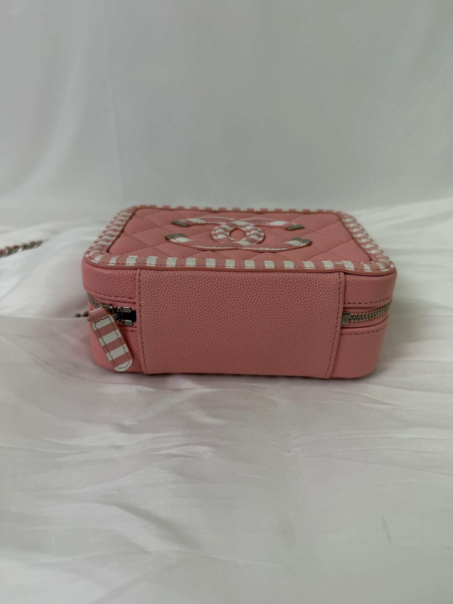 Chanel Pink Caviar Quilted Striped Vanity Bag
