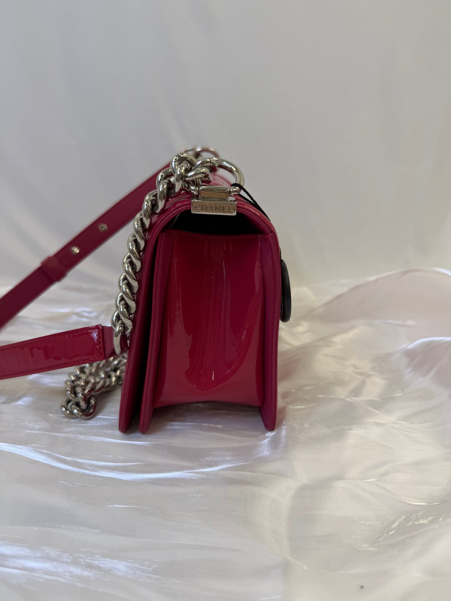 Chanel Pink Patent Leather Boy Flap Bag