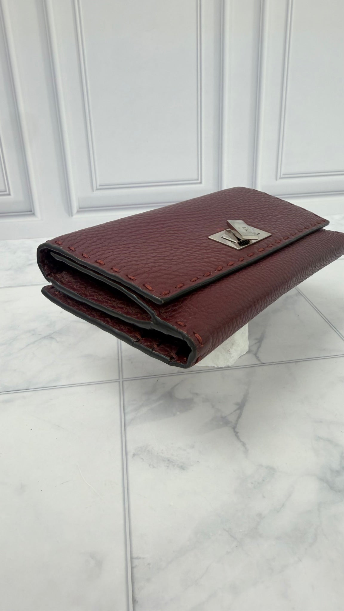 Fendi Plum Pebbled Leather Selleria Peekaboo Wallet