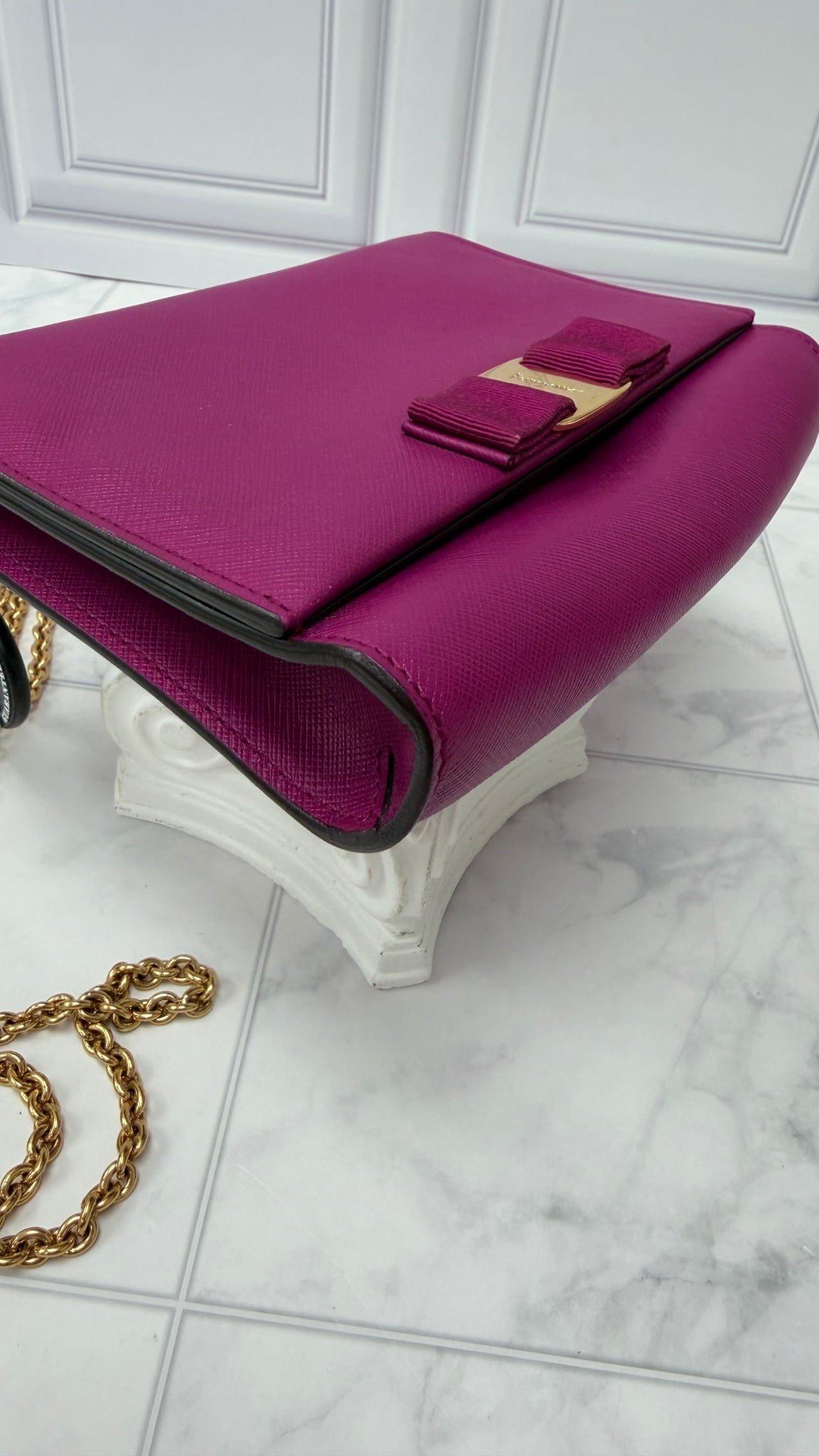 Salvatore Ferragamo Purple Leather Ginny Wallet on a Chain
