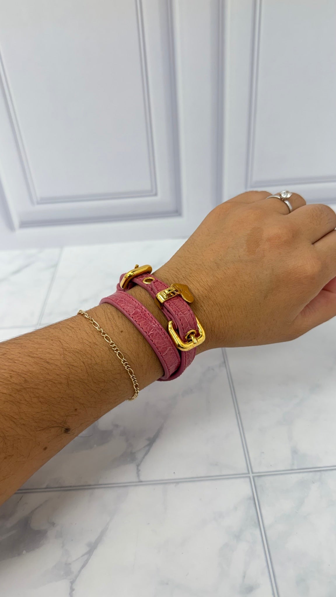 Miu Miu Pink Leather Wrap Bracelet