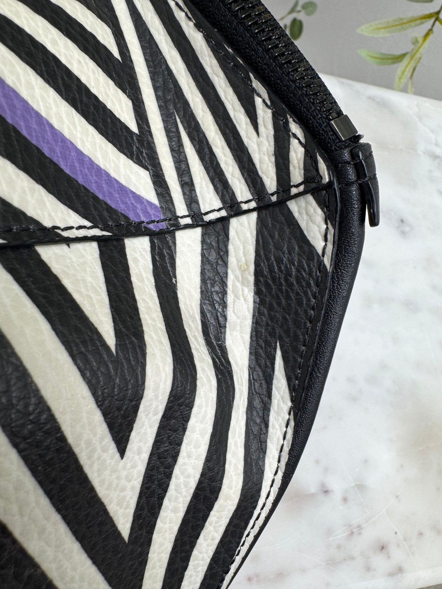 MCM Black, White, And Purple Coated Canvas Limited Edition Tobias Rehberger Clutch
