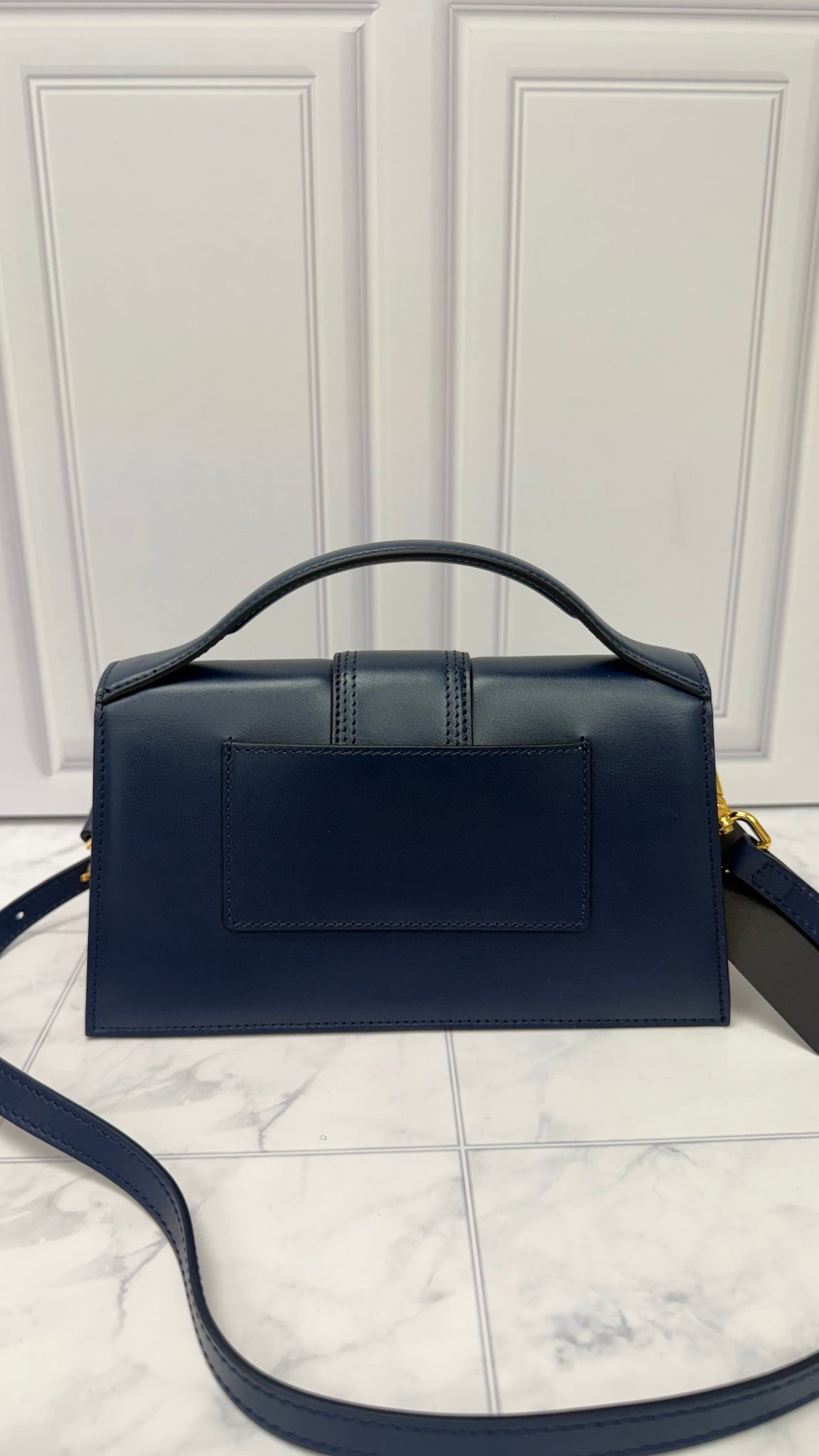 BRAND NEW - Jacquemus Navy Blue Leather Le Grand Bambino Handbag 2Way Handbag