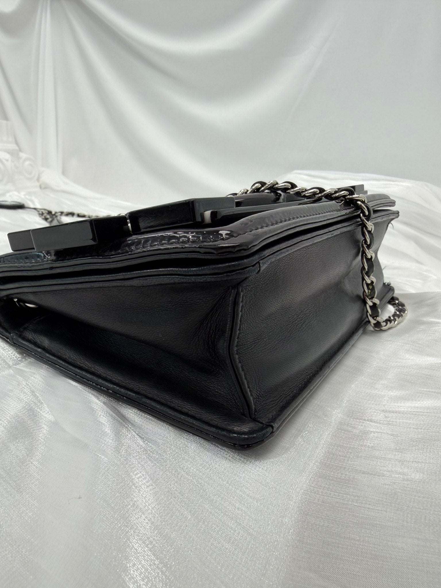 Chanel Black & White Plexiglass & Patent Leather Brick Boy Bag