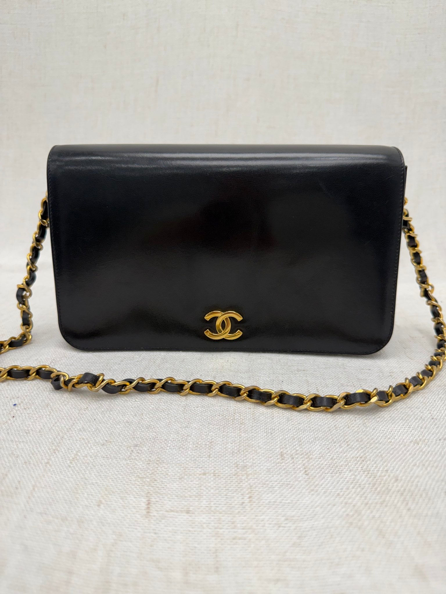 Chanel 24K & Black Box Leather Wallet on a Chain