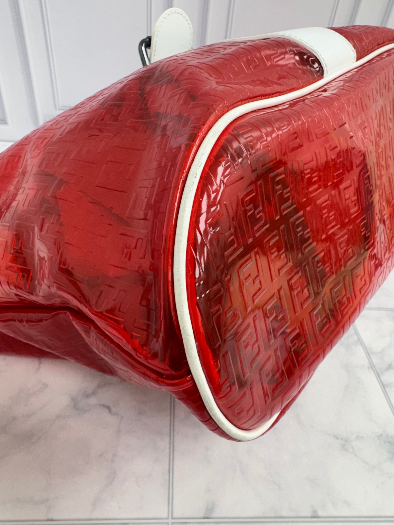 Fendi Red And White Vinyl Zucchino Shoulder Bag
