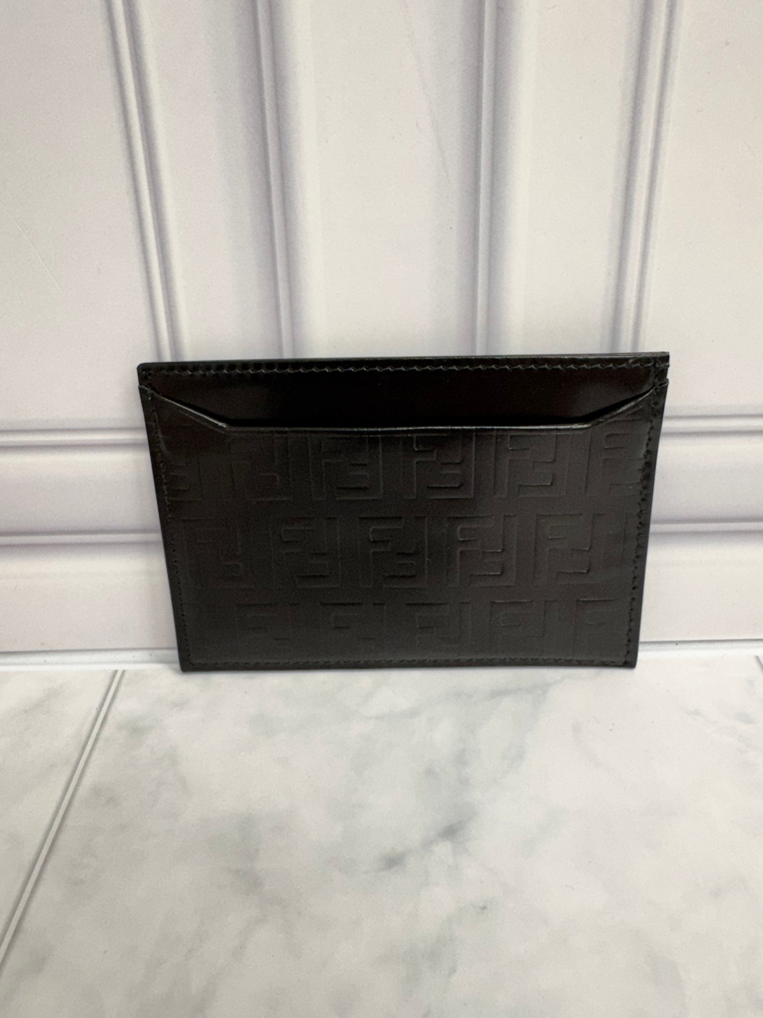 LIKE NEW - Fendi Black Zucchino Embossed Patent Leather Card Case